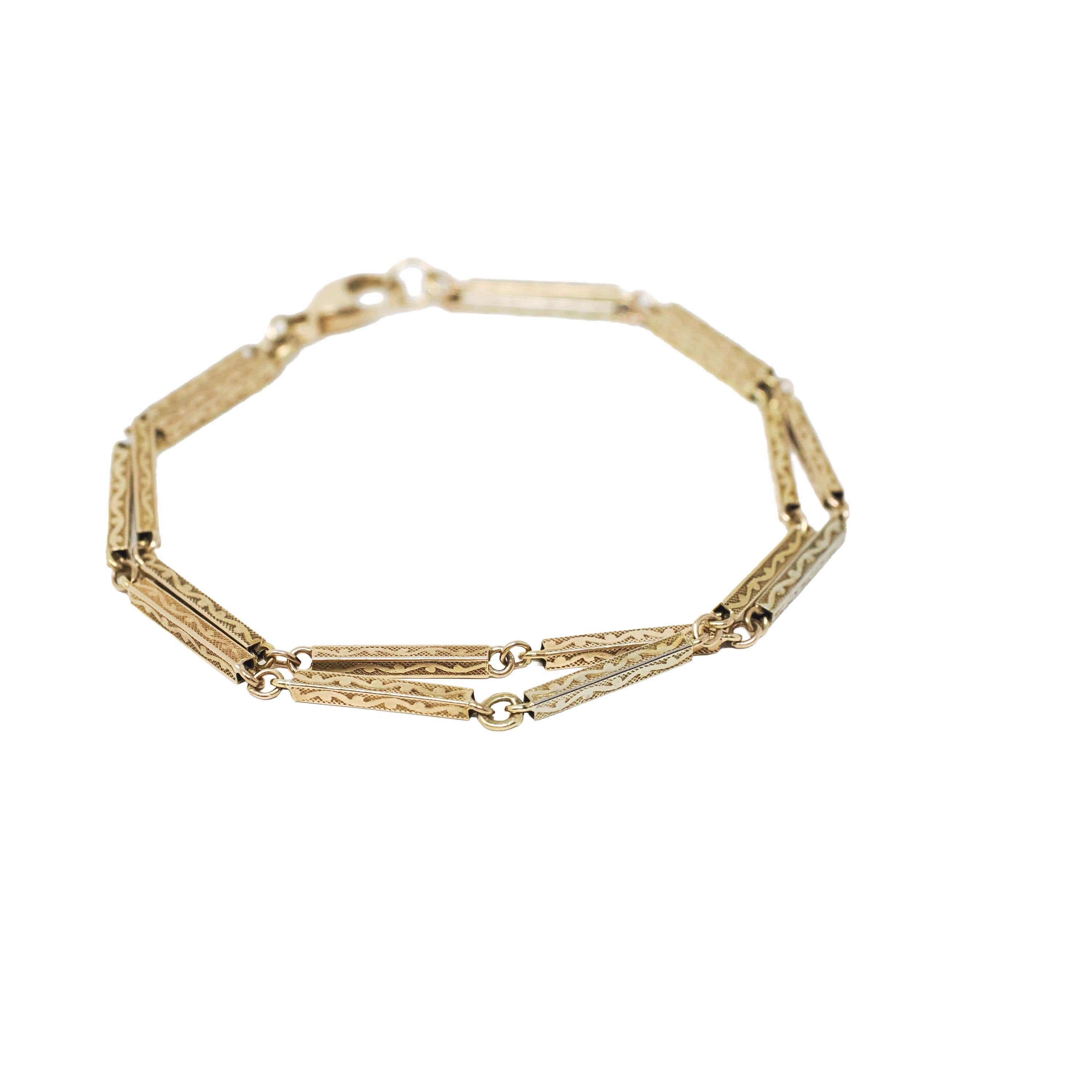 Antique Edwardian Bracelet - Vintage 14k Yellow Gold Rectangular Links Pocket Watch Conversion - Circa 1910s Floral 6 1/4 Inch Fine Jewelry