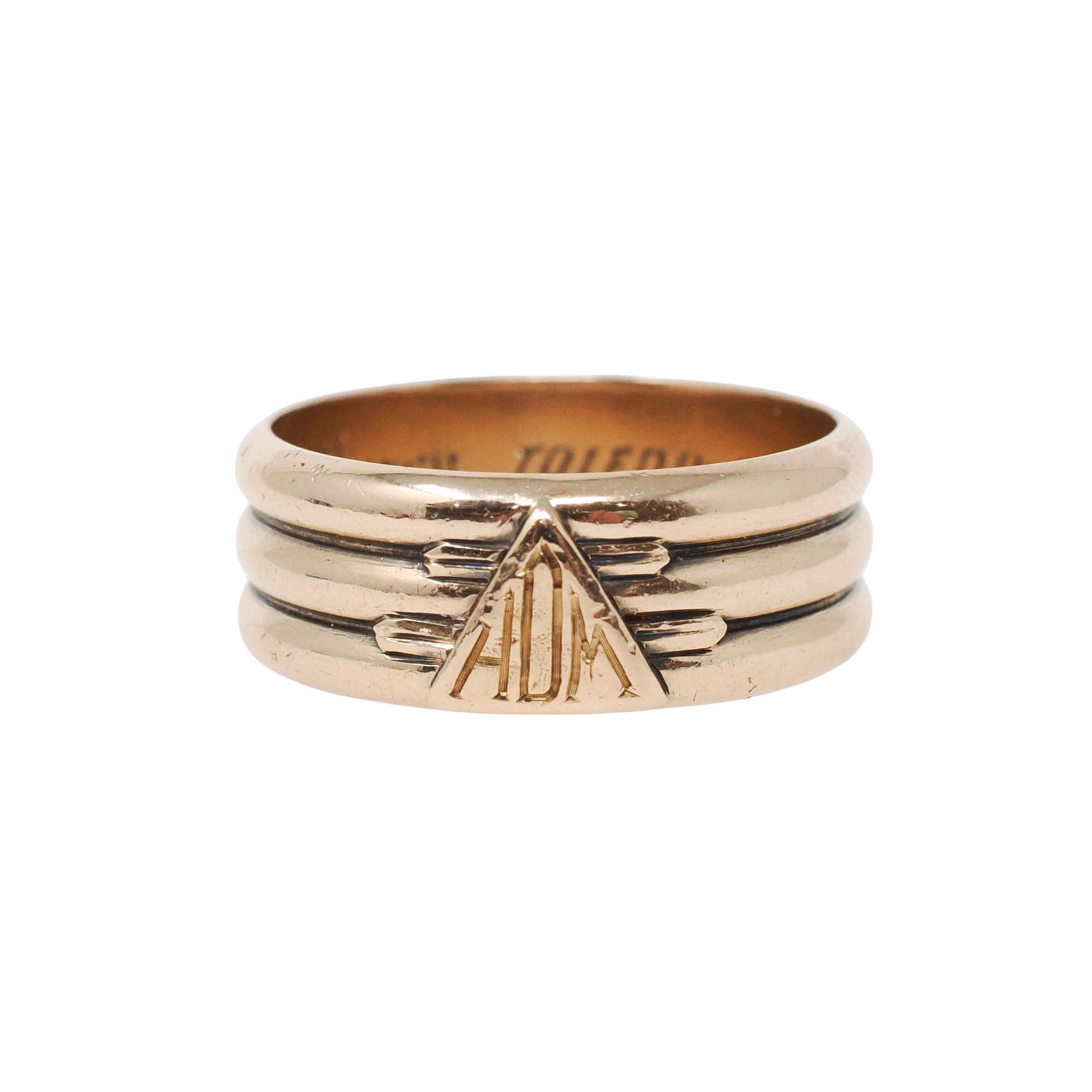 Victorian Cigar Band - Antique 14k Yellow Gold Triple Ring Wide Men's Unisex - Dated 1881 Size 10 Wedding Engraved Fine Statement Jewelry