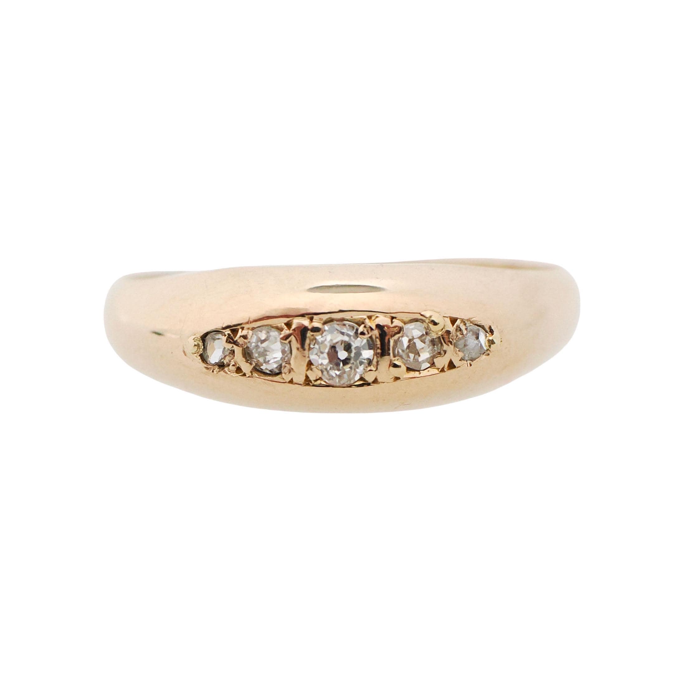 Antique Diamond Band - Edwardian 18k Yellow Gold Natural Gemstones Wedding Ring - Vintage Early 1900s Era Size 5 Fine Engagement Jewelry