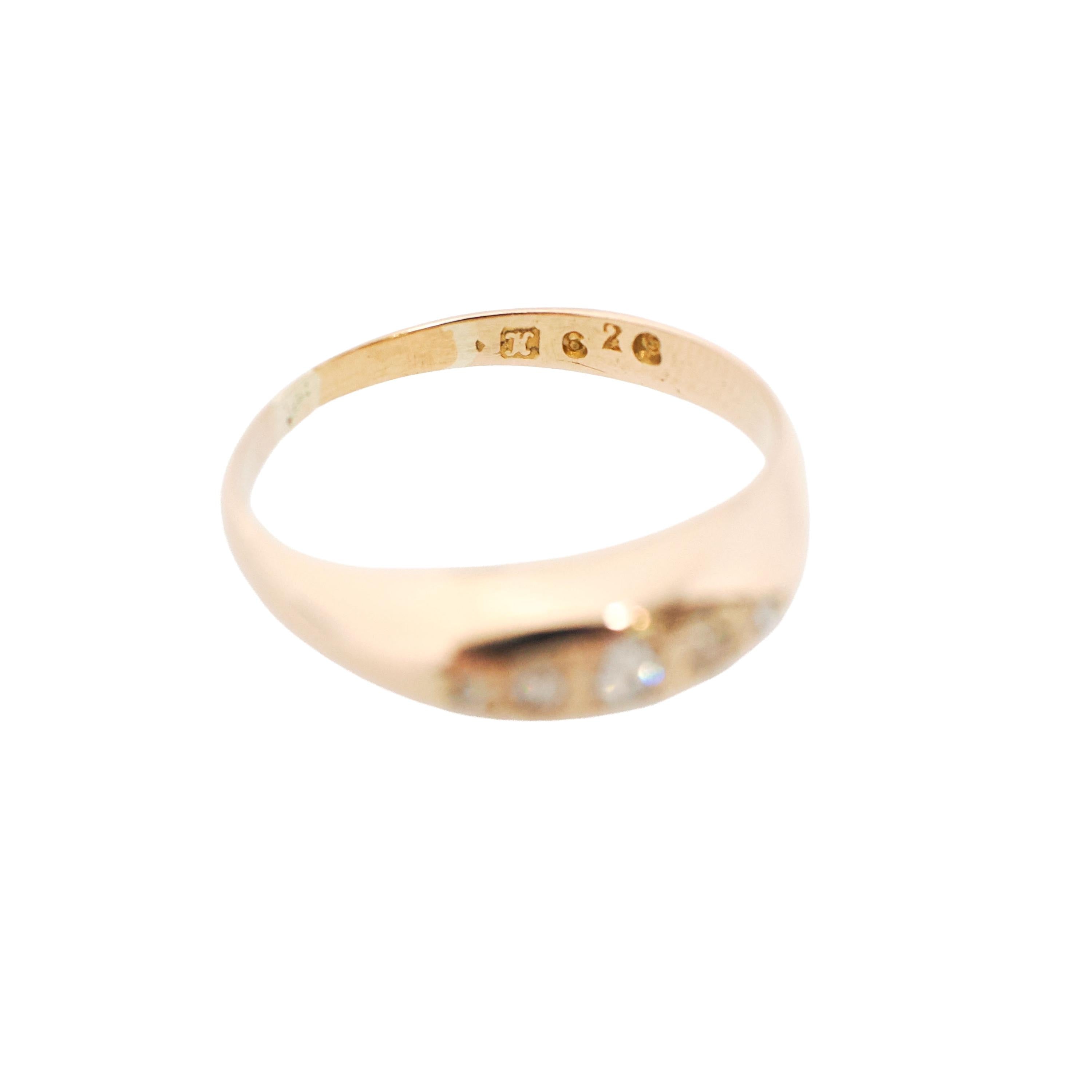 Antique Diamond Band - Edwardian 18k Yellow Gold Natural Gemstones Wedding Ring - Vintage Early 1900s Era Size 5 Fine Engagement Jewelry