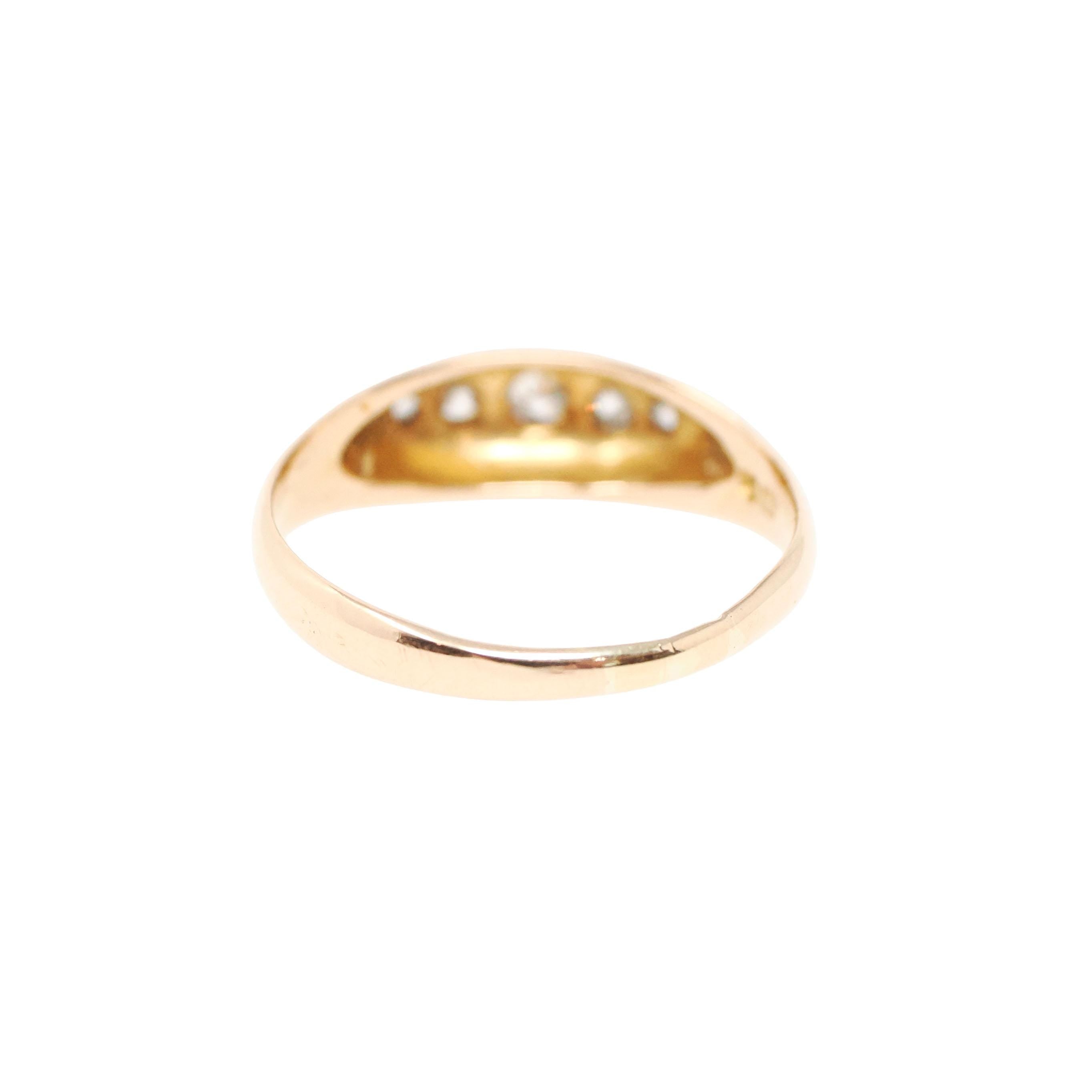 Antique Diamond Band - Edwardian 18k Yellow Gold Natural Gemstones Wedding Ring - Vintage Early 1900s Era Size 5 Fine Engagement Jewelry