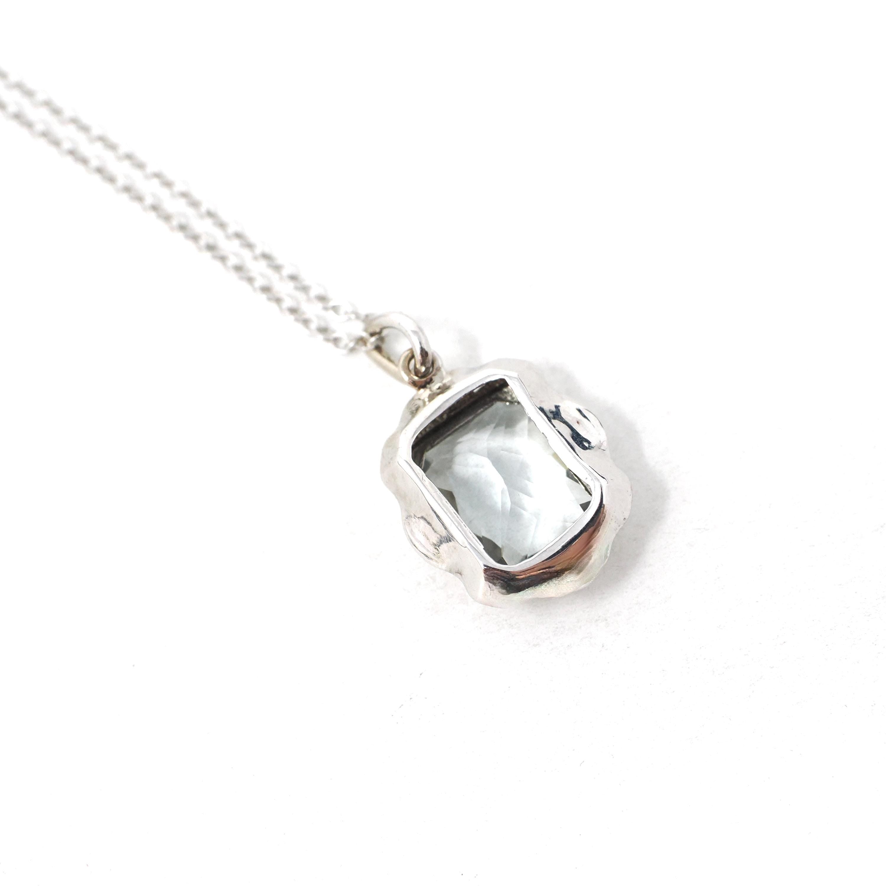 Vintage Aquamarine Pendant - Art Deco Era 10k White Gold Natural Blue Gem Conversion Charm Necklace - Circa 1930s Era Fine Filigree Jewelry