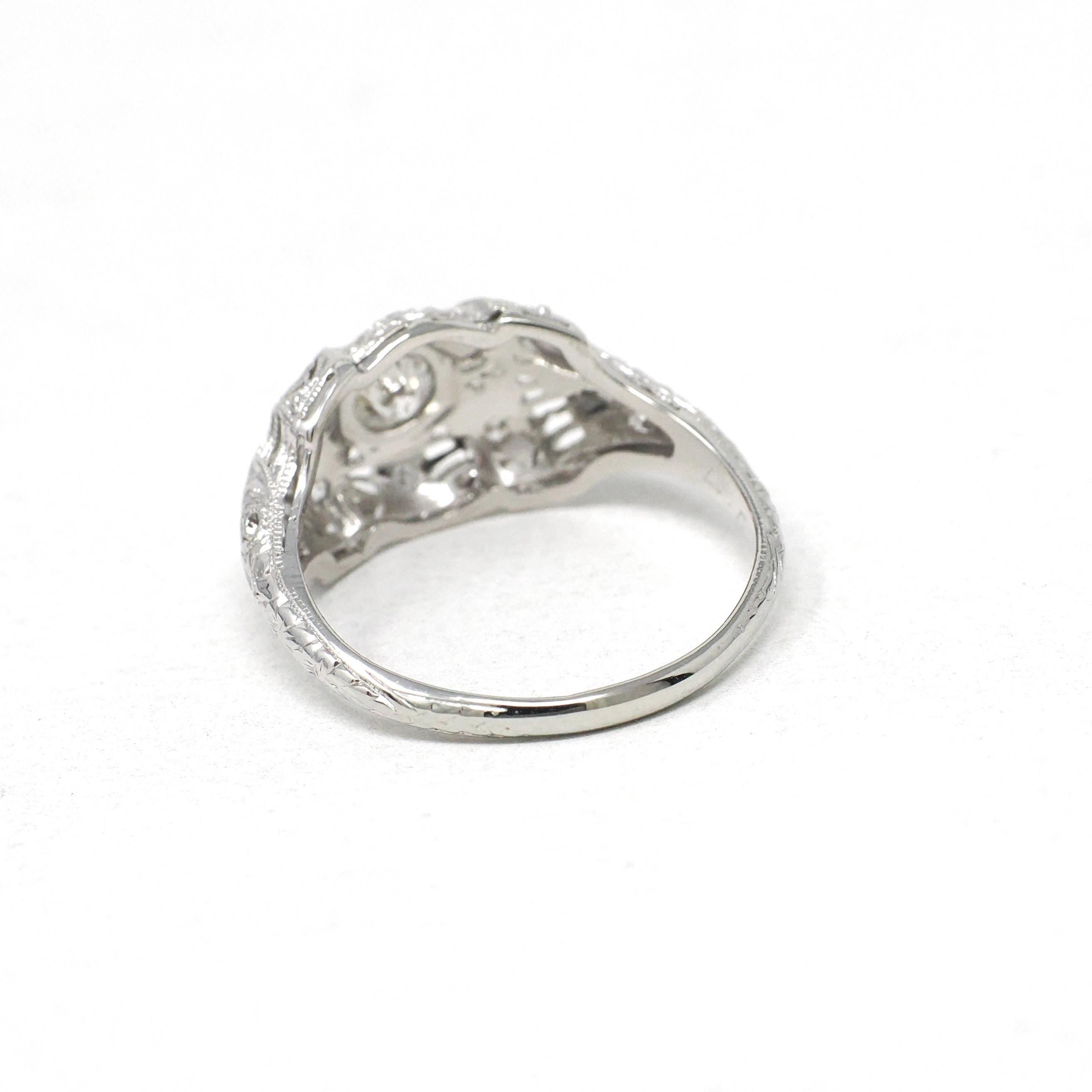 Art Deco Diamond Ring - Vintage 19k White Gold .25 CTW Filigree Engagement - Circa 1930s Era Bridal Size 5 3/4 Octagonal Fine Jewelry