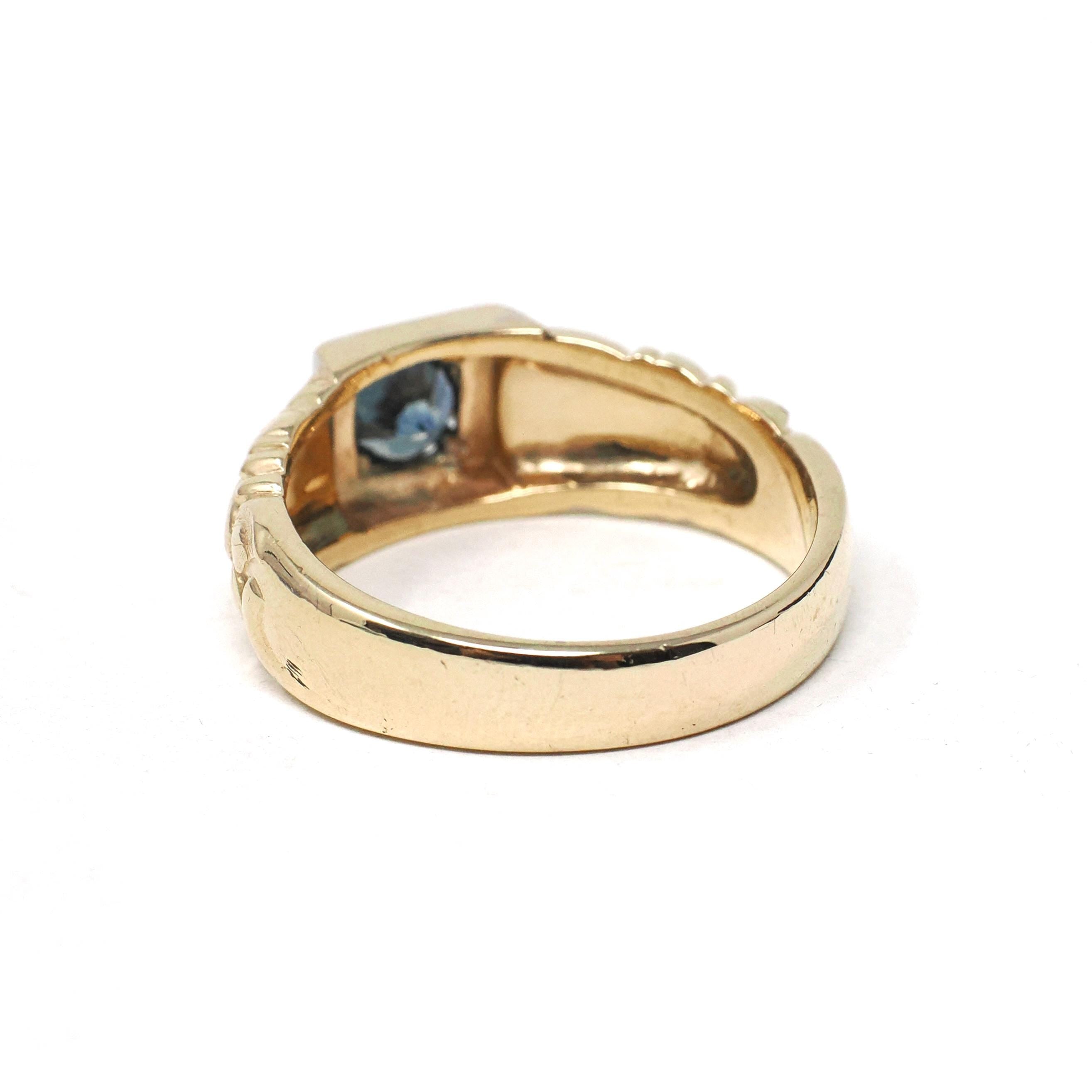 Montana Sapphire Ring - Vintage 14k Yellow & White Gold Natural Blue Gem Engagement - Circa 1960s Size 11 Two Tone Men's Unisex Fine Jewelry