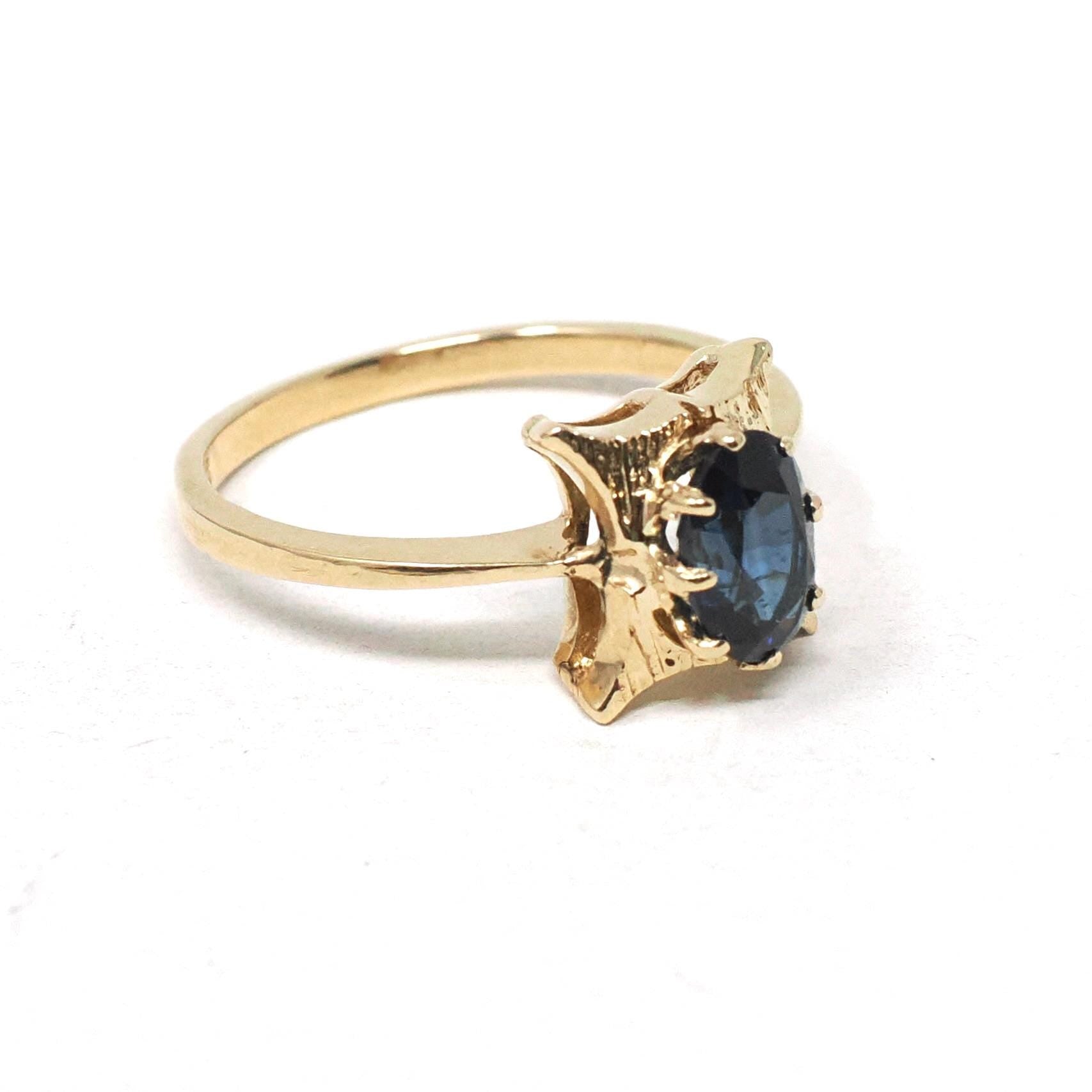 Vintage Sapphire Ring - Retro 14k Yellow Gold Natural Blue Oval Gem Solitaire - Circa 1970s Size 6 3/4 Alternative Engagement Fine Jewelry
