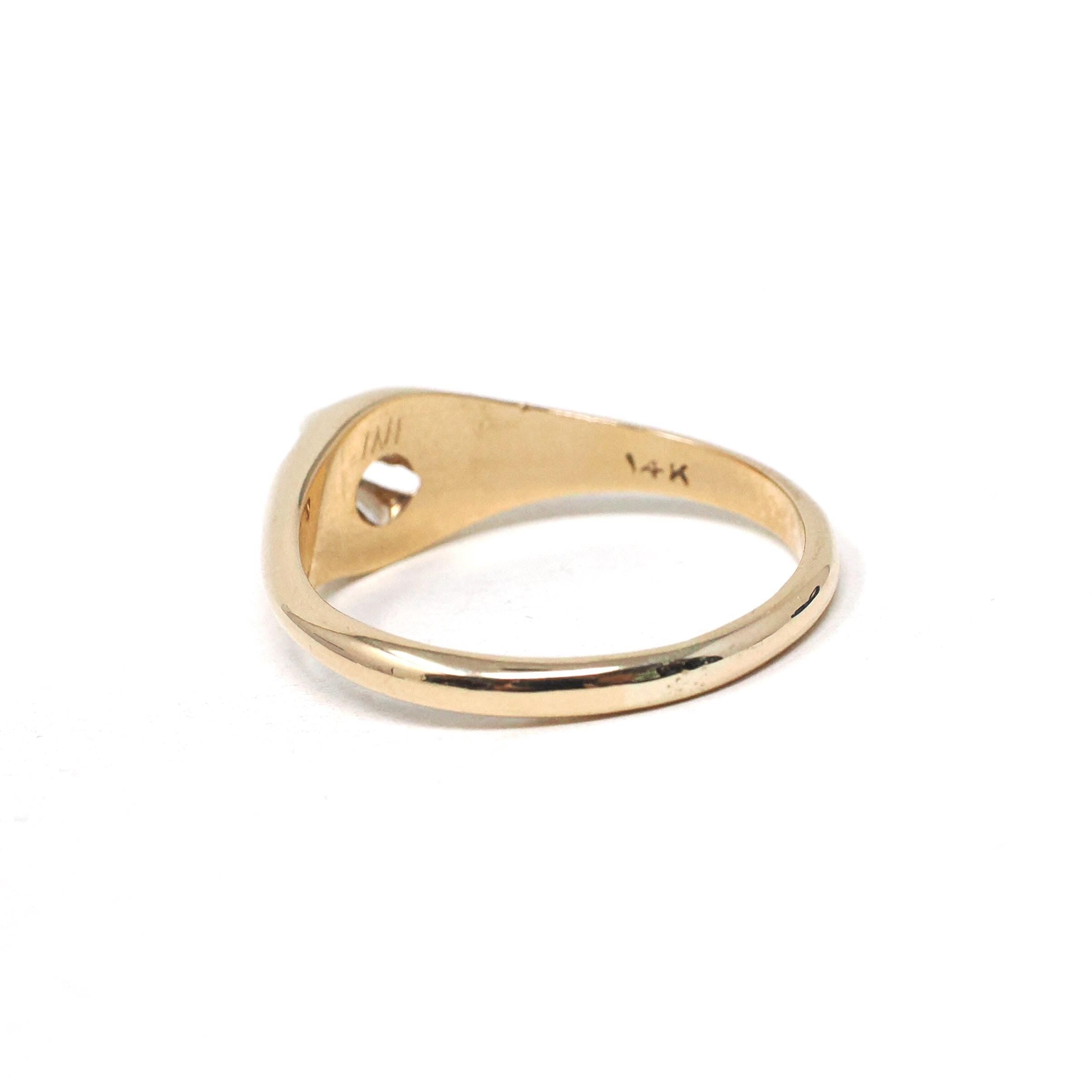 Antique Diamond Ring - Edwardian 14k Yellow Gold Old Mine Cut Belcher Prong Engagement - Circa 1910s Size 6.75 Solitaire Bridal Fine Jewelry