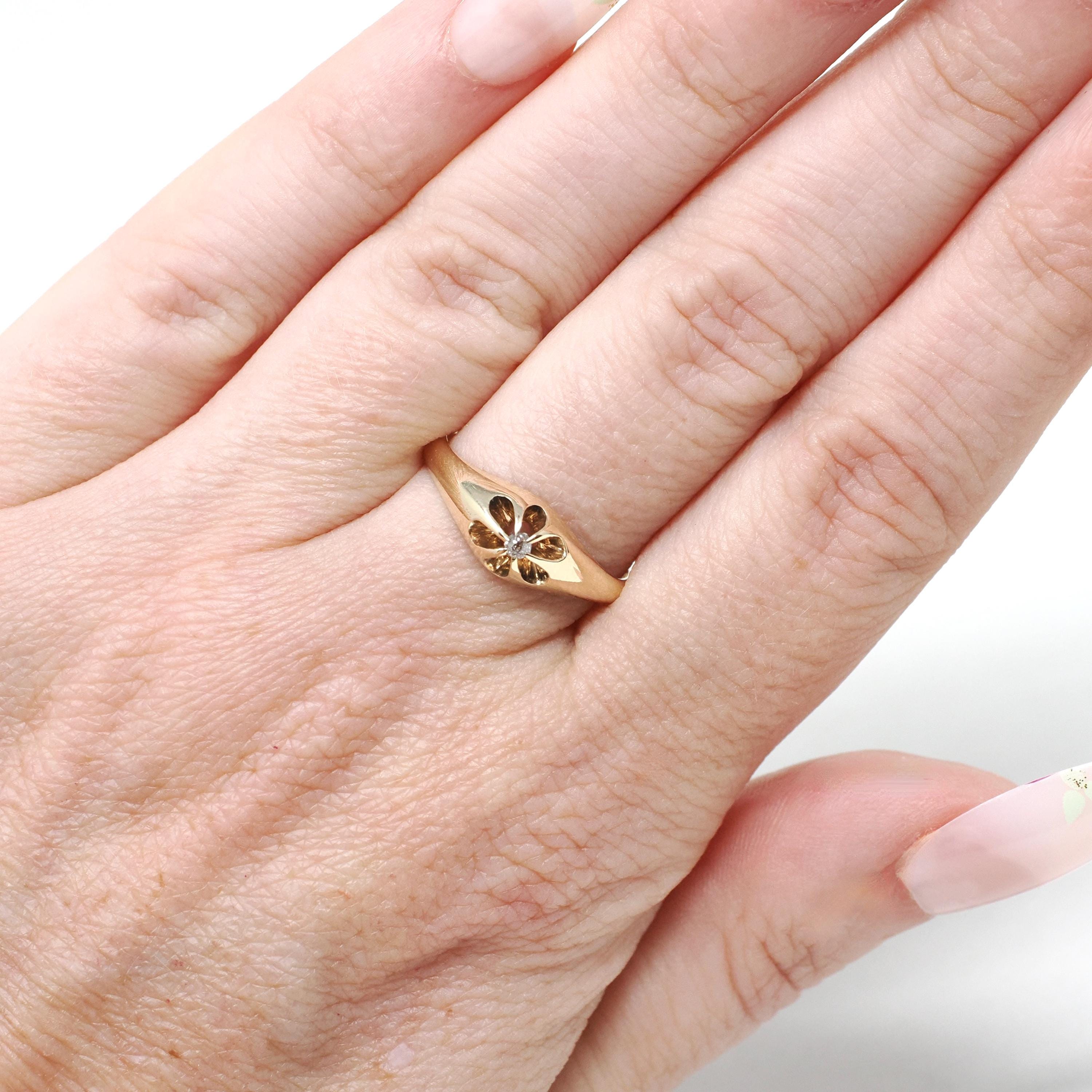 Antique Diamond Ring - Edwardian 14k Yellow Gold Old Mine Cut Belcher Prong Engagement - Circa 1910s Size 6.75 Solitaire Bridal Fine Jewelry