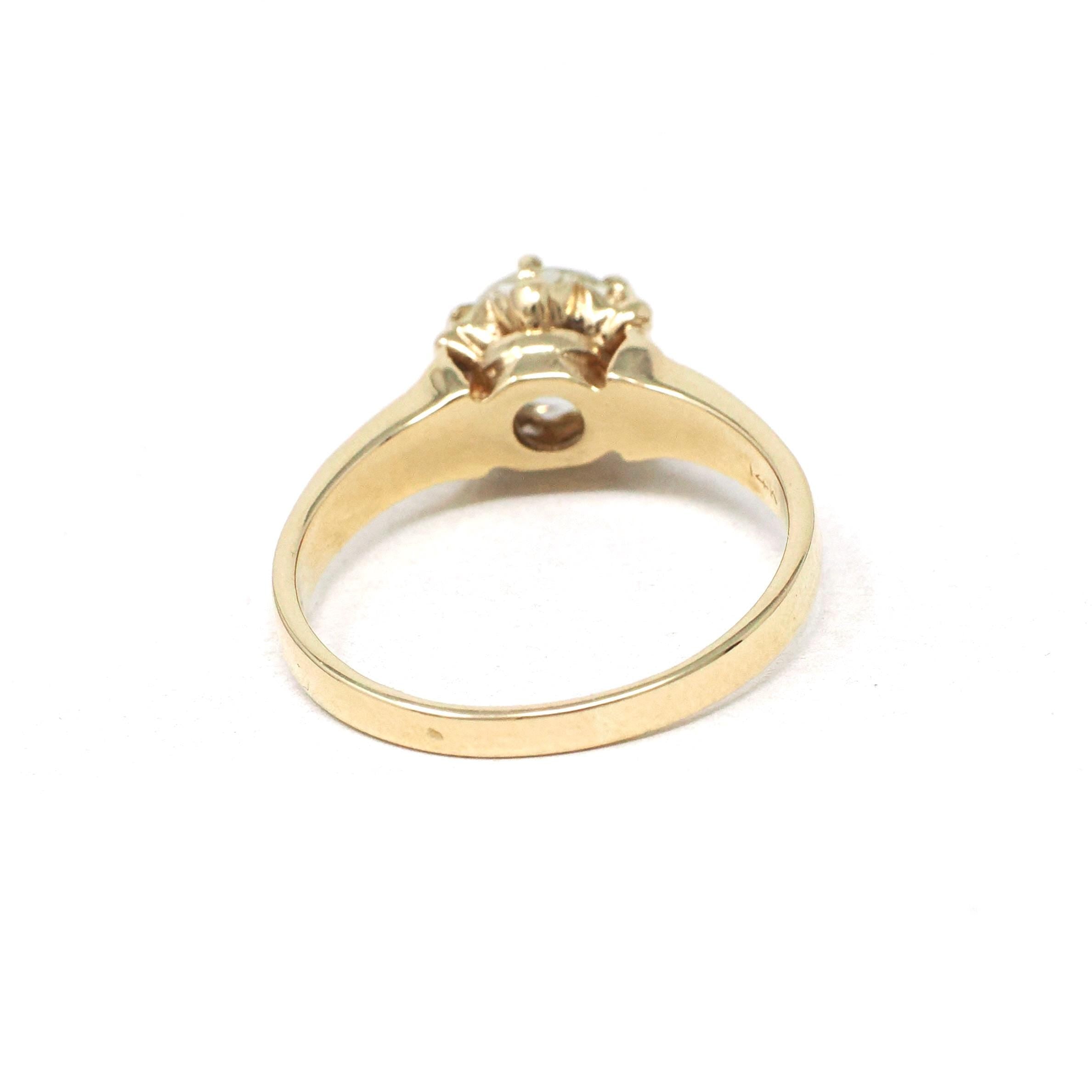Diamond Engagement Ring - Vintage 14k Yellow Gold .88 CT Old European Cut Solitaire - Victorian Revival Style Size 7 Fine Bridal Jewelry