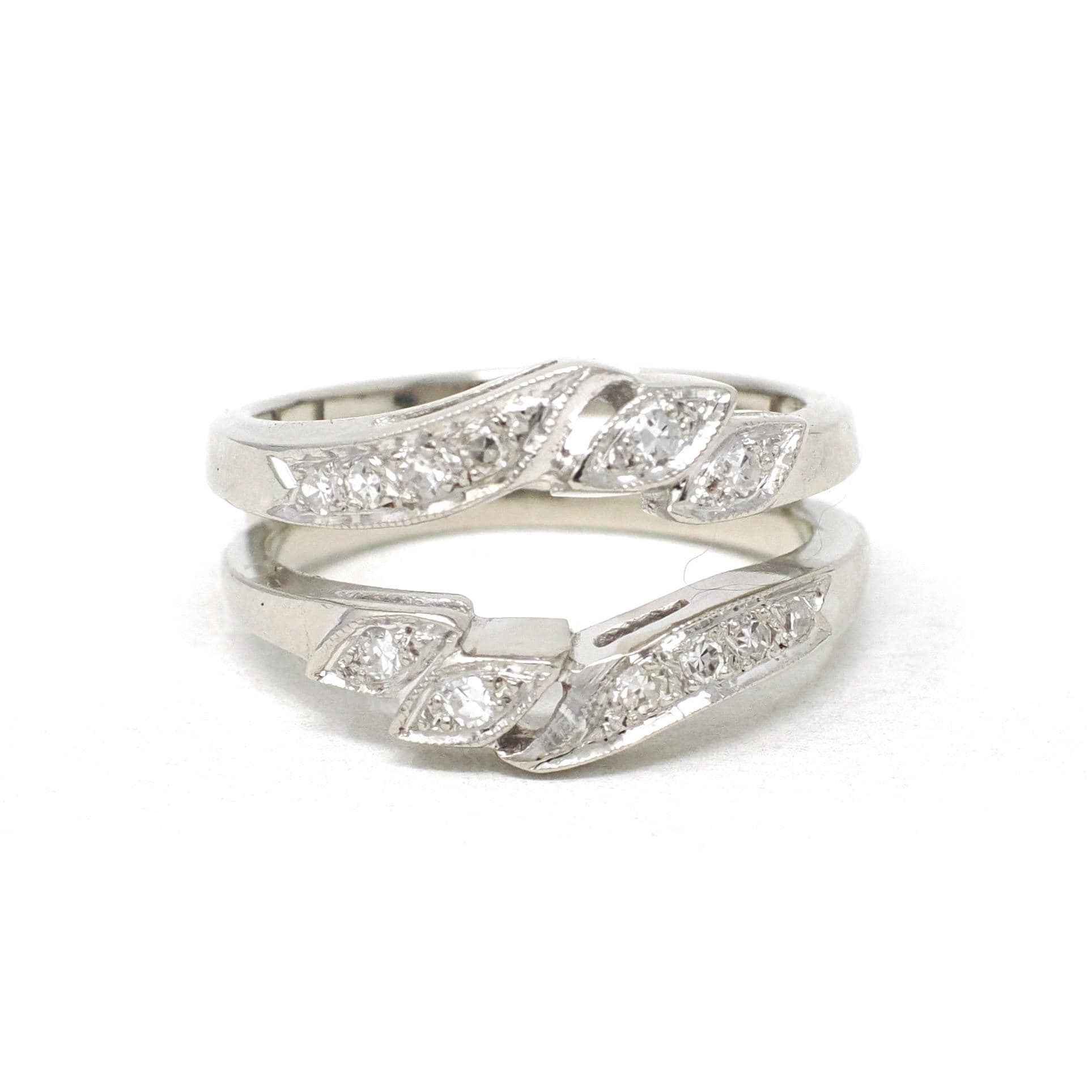 Diamond Insert Ring - Mid Century 14k White Gold .17 CTW Bridal Jacket - Vintage Circa 1960s Era Size 5 Enhancer Wrap Wedding Fine Jewelry