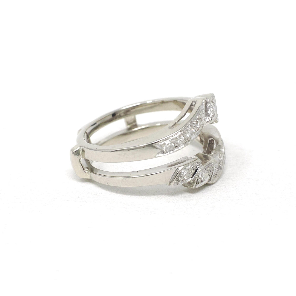 Diamond Insert Ring - Mid Century 14k White Gold .17 CTW Bridal Jacket - Vintage Circa 1960s Era Size 5 Enhancer Wrap Wedding Fine Jewelry