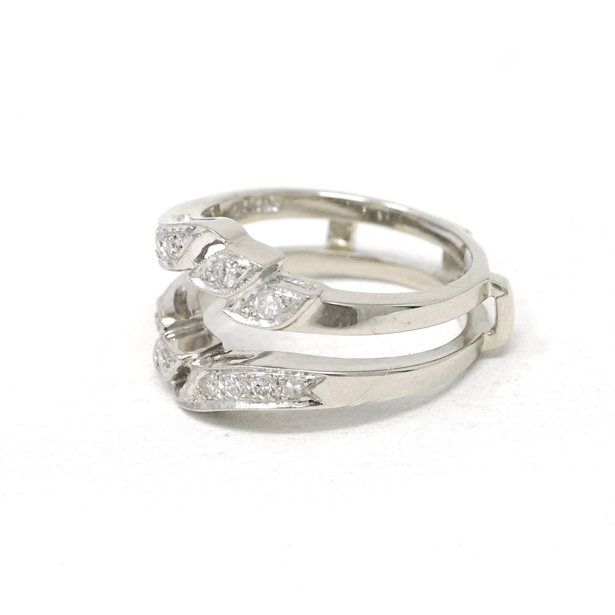 Diamond Insert Ring - Mid Century 14k White Gold .17 CTW Bridal Jacket - Vintage Circa 1960s Era Size 5 Enhancer Wrap Wedding Fine Jewelry