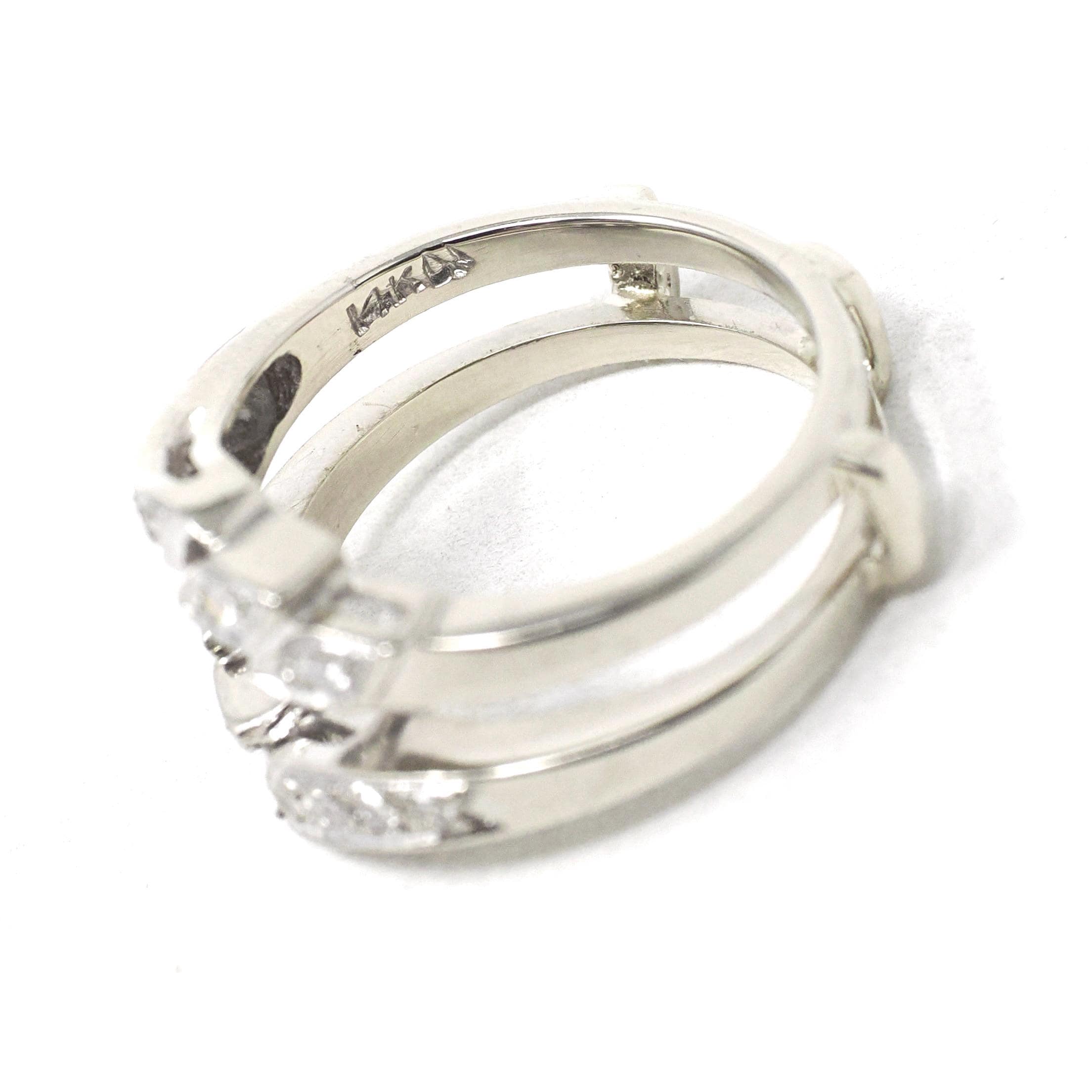 Diamond Insert Ring - Mid Century 14k White Gold .17 CTW Bridal Jacket - Vintage Circa 1960s Era Size 5 Enhancer Wrap Wedding Fine Jewelry