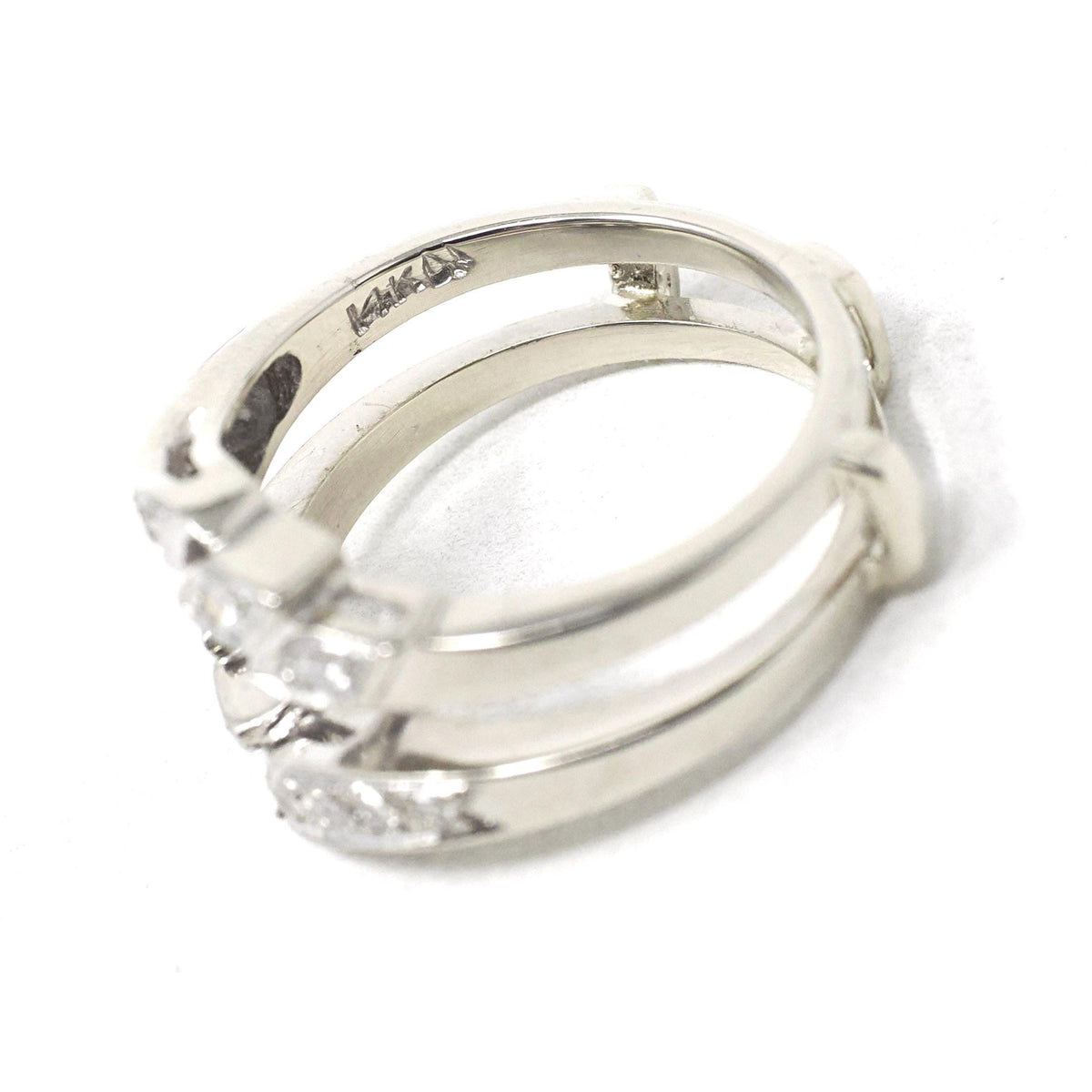 Diamond Insert Ring - Mid Century 14k White Gold .17 CTW Bridal Jacket - Vintage Circa 1960s Era Size 5 Enhancer Wrap Wedding Fine Jewelry