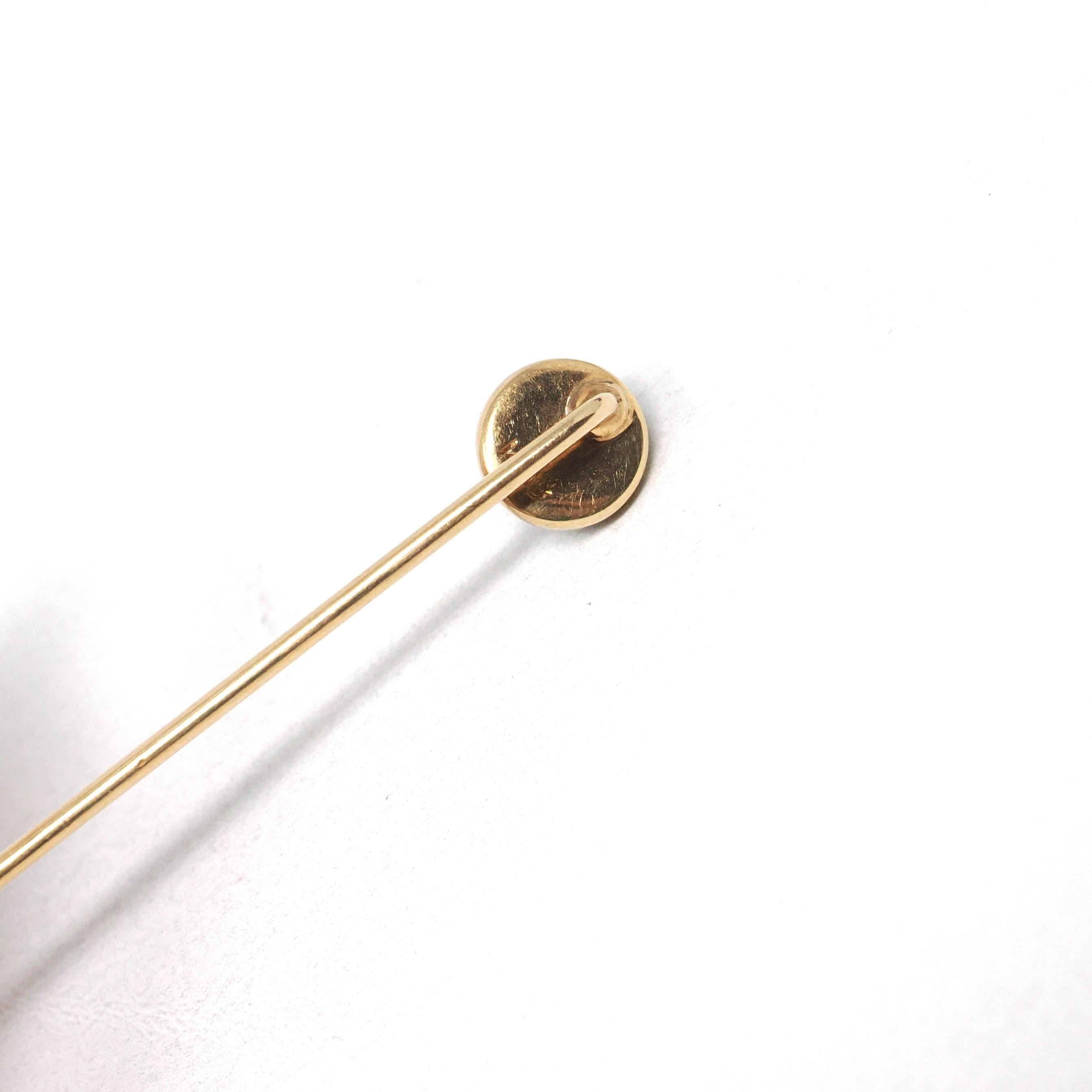Bloodstone Stick Pin - Edwardian 14k Yellow Gold Natural Cabochon Cut Gem - Antique Circa 1910s Era Fashion Accessory Neckwear Fine Jewelry