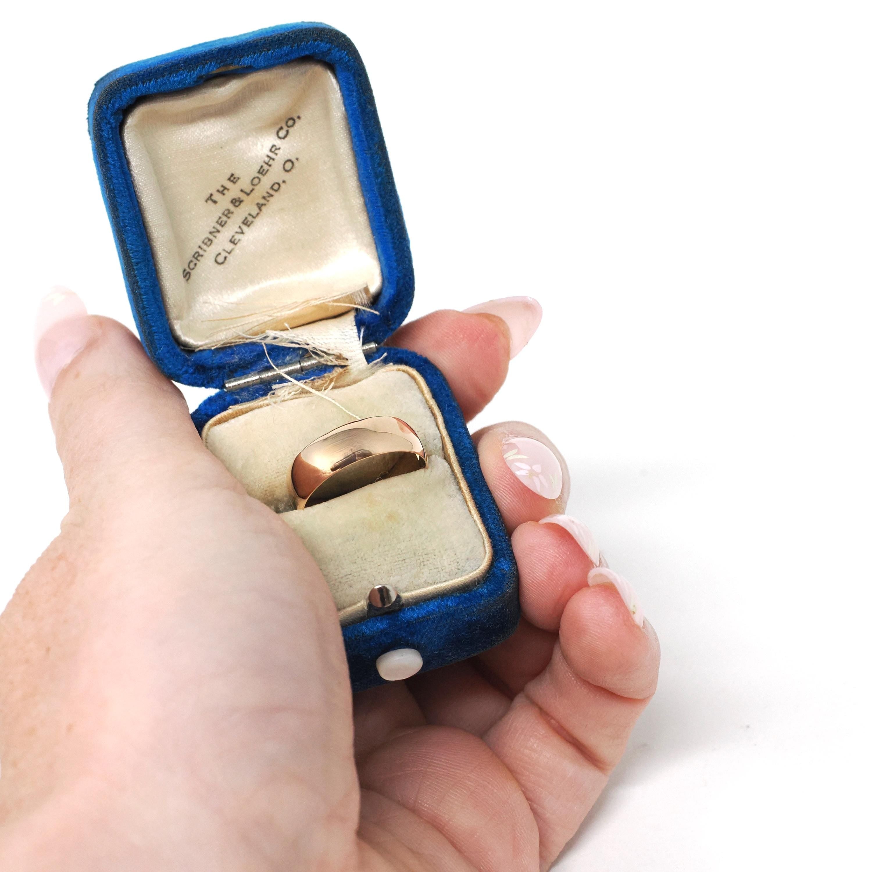 Vintage Wedding Band - Mid Century 14k Rosy Yellow Gold Plain Comfort Fit 5.2 MM Ring - Circa 1960s Size 5 Art Carved J.R. Wood Fine Jewelry