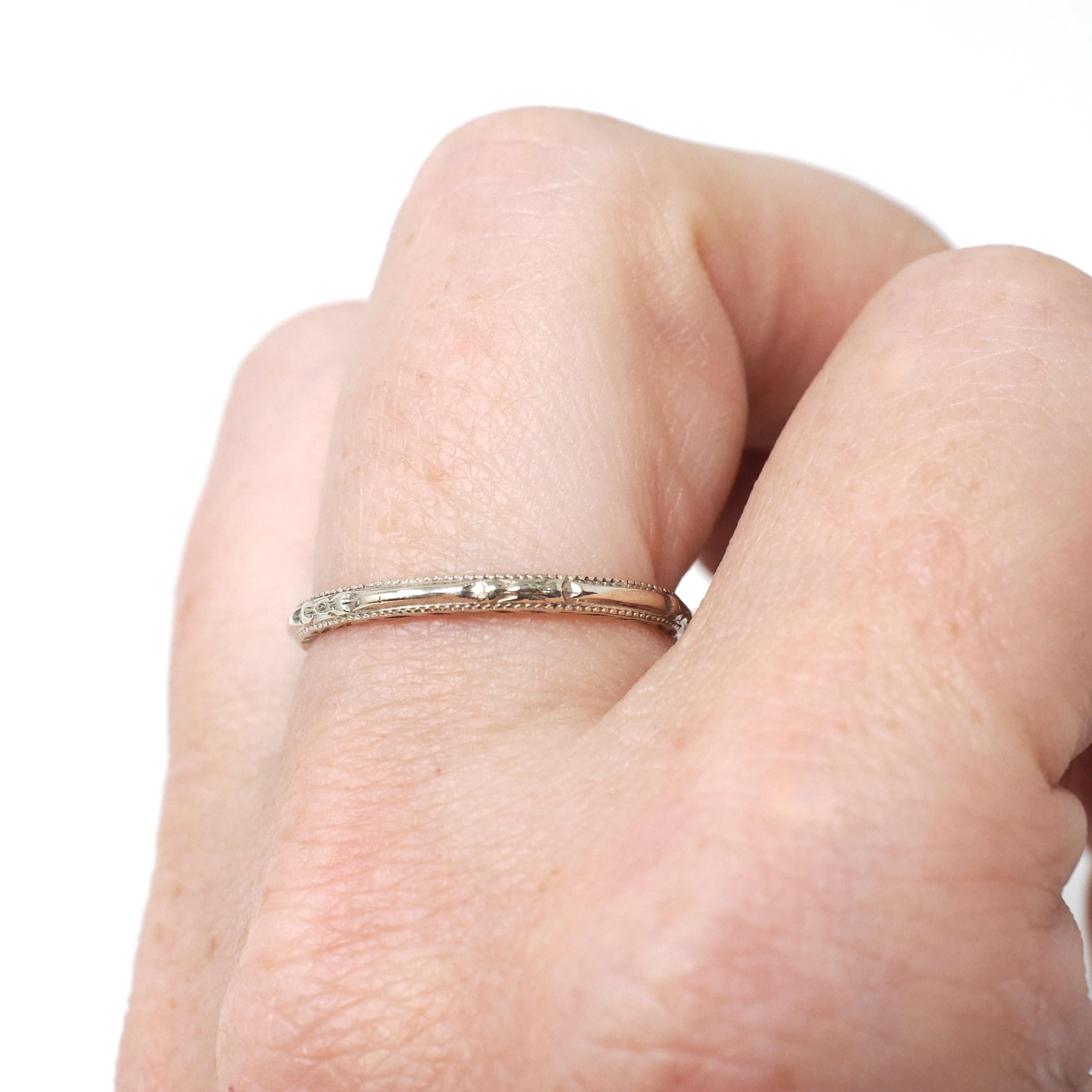 Vintage Bow Band - Art Deco Era Sterling Silver Milgrain 1.8mm Eternity Ring - Circa 1930s Size 6 1/2 Stacking Comfort Fit Fashion Jewelry