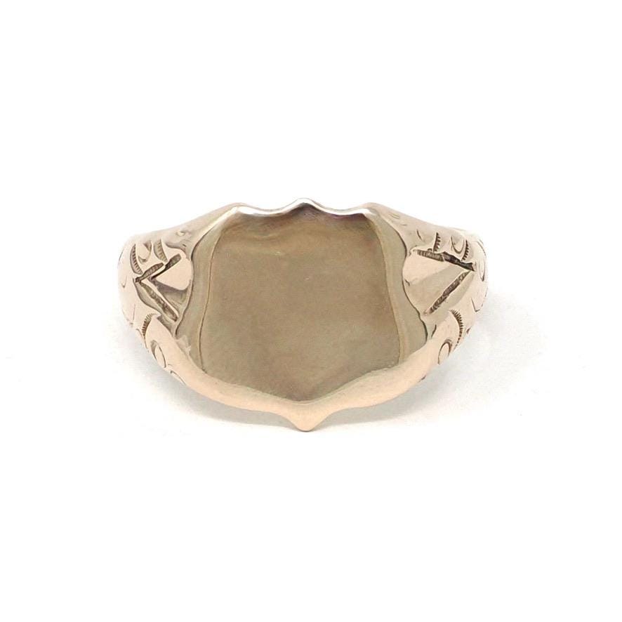Antique Signet Ring - Edwardian Era 14k Yellow Gold Blank Shield Statement Men's Unisex Band - Vintage Circa 1900s Size 11 Fine Jewelry