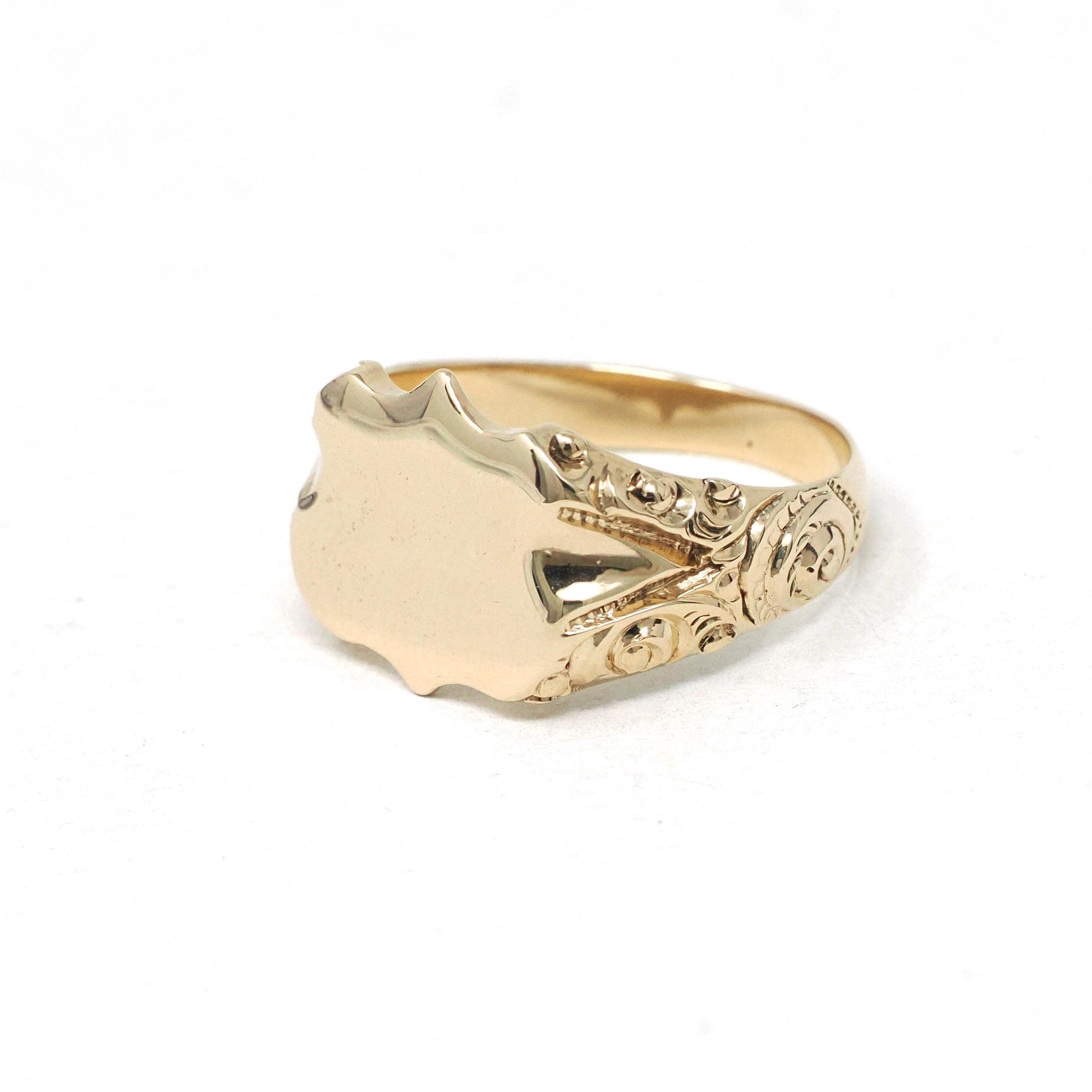 Antique Signet Ring - Edwardian Era 14k Yellow Gold Blank Shield Statement Men's Unisex Band - Vintage Circa 1900s Size 10 3/4 Fine Jewelry
