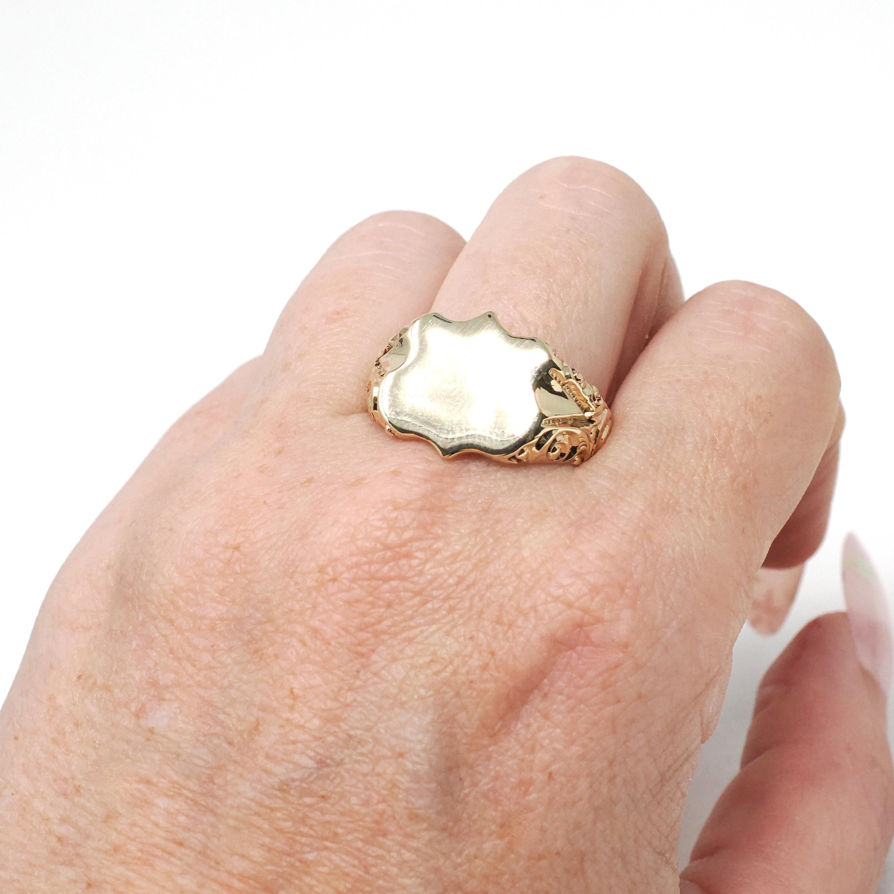 Antique Signet Ring - Edwardian Era 14k Yellow Gold Blank Shield Statement Men's Unisex Band - Vintage Circa 1900s Size 10 3/4 Fine Jewelry