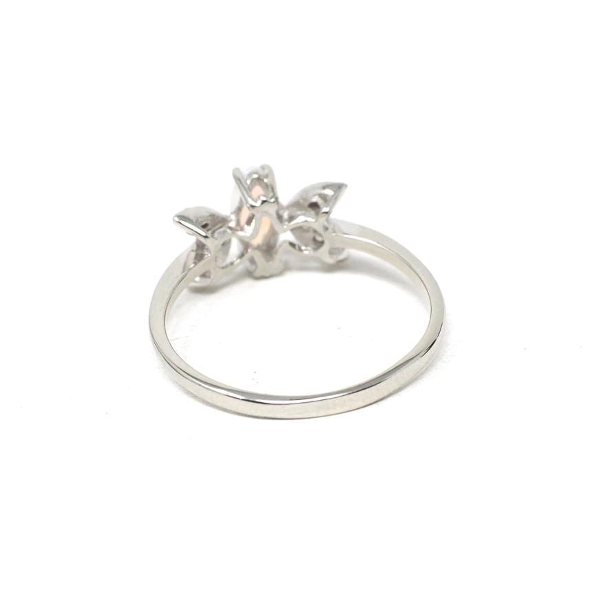 Opal & Diamond Ring - Modern 10k White Gold Cabochon Marquise Butterfly Statement - Estate Circa 2000s Era Size 6 3/4 Dainty Fine Jewelry