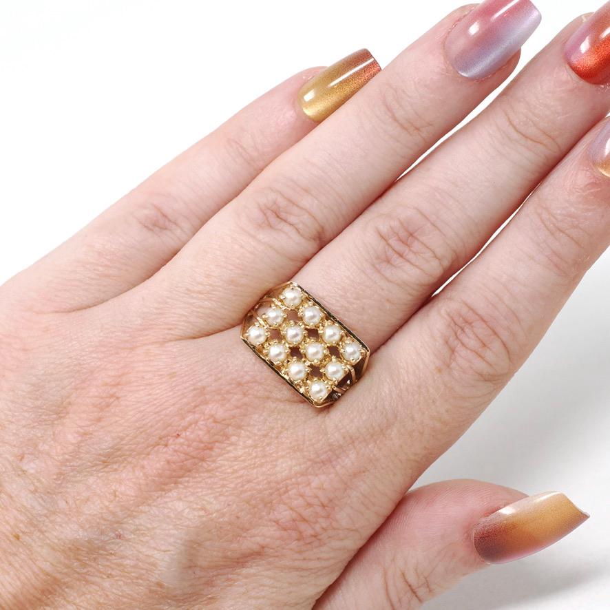 Vintage Pearl Cluster Ring - Retro 14k Yellow Gold Cultured Gems - Circa 1960s Statement Size 9 1/4 June Birthstone Egg Carton Fine Jewelry
