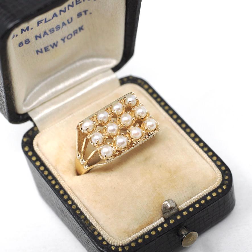 Vintage Pearl Cluster Ring - Retro 14k Yellow Gold Cultured Gems - Circa 1960s Statement Size 9 1/4 June Birthstone Egg Carton Fine Jewelry
