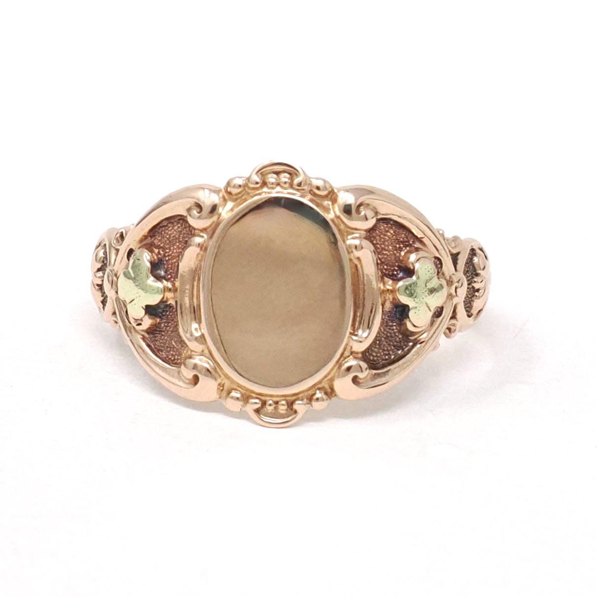 Antique Signet Ring - Art Deco 10k Rose & Yellow Gold Blank Oval Statement - Dated 1922 Inscribed EDG Size 12 Personalizable Fine OB Jewelry