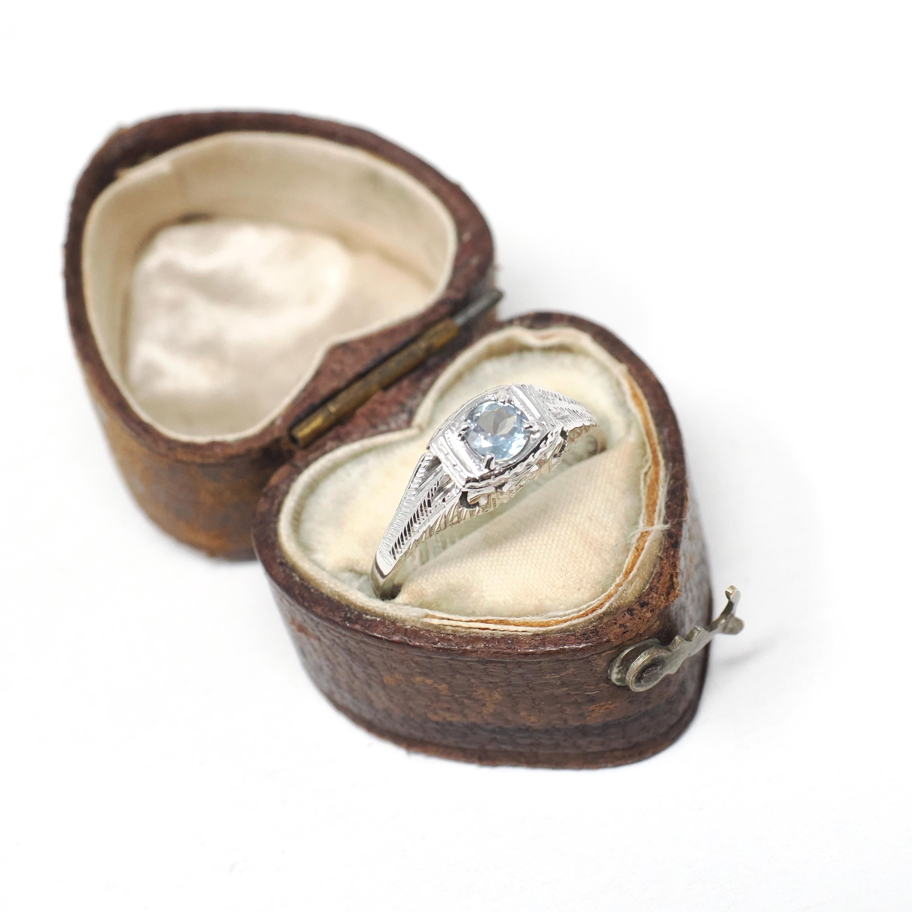 Art Deco Alexandrite Ring - Antique 20k White Gold Natural Blue Green Gem Solitaire Engagement - Circa 1920s Era Size 6 1/4 Fine Jewelry