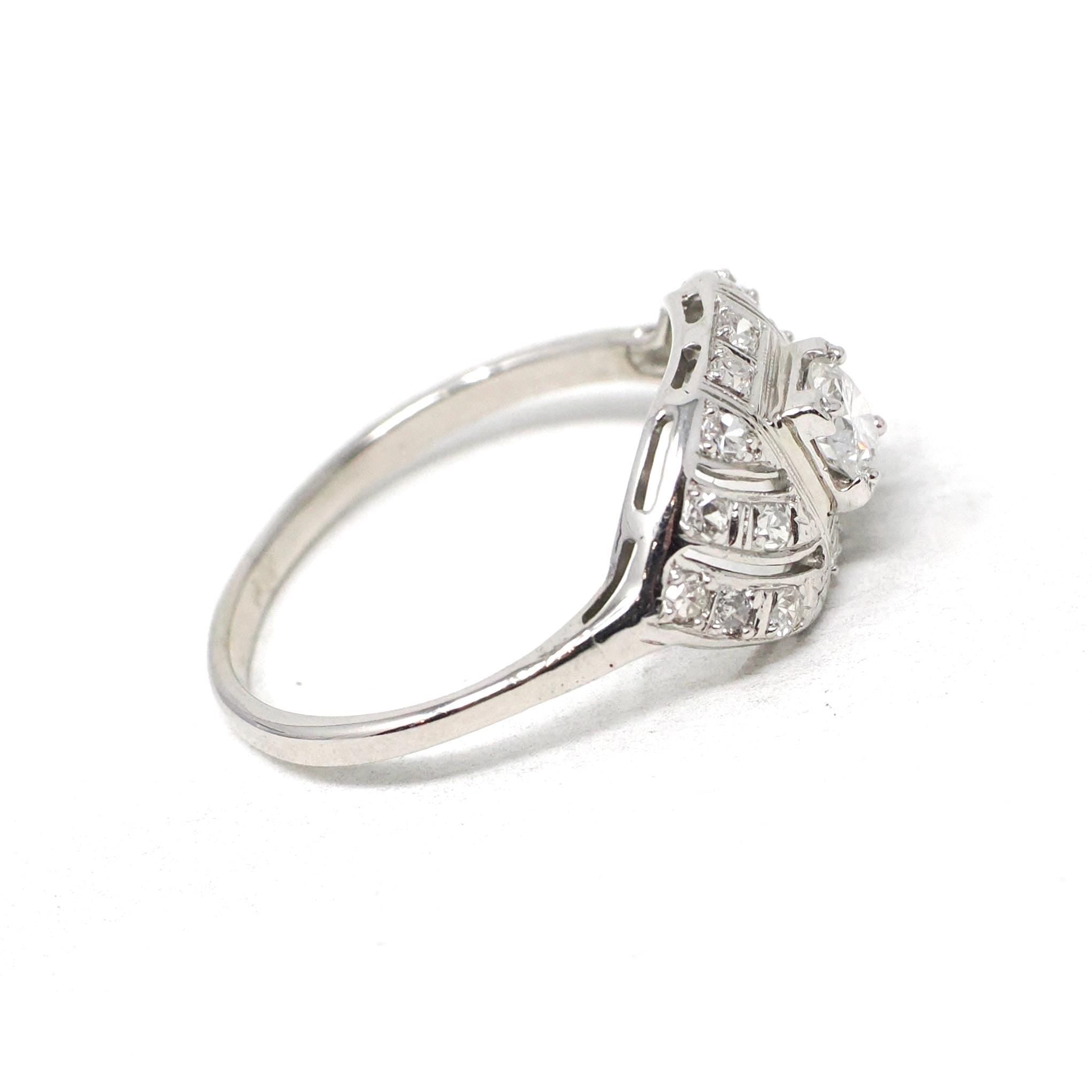 Mid Century Diamond Ring - Vintage 14k White Gold .48 CTW Princess Cluster Engagement - Circa 1950s Era Size 6 Fine Bridal Wedding Jewelry