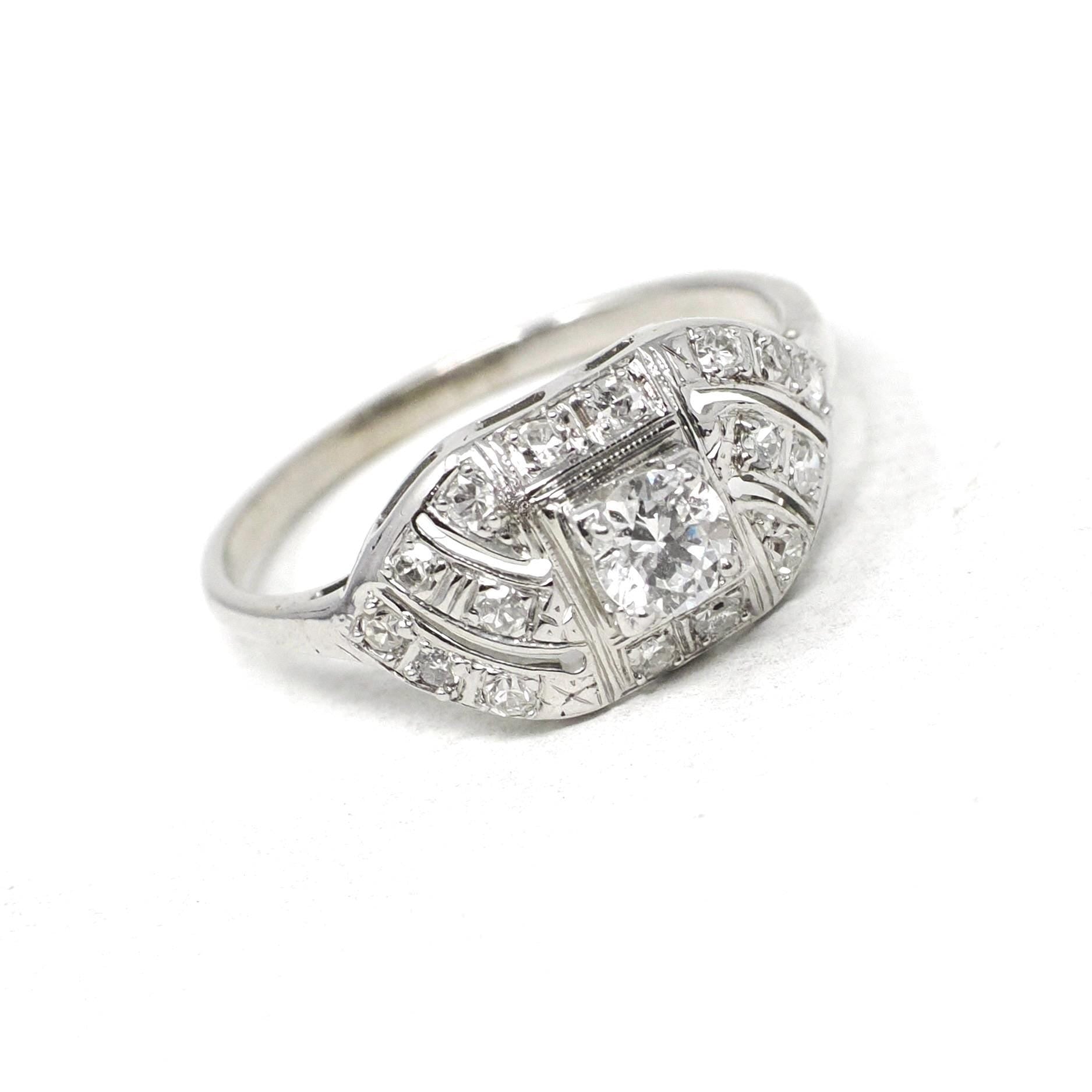 Mid Century Diamond Ring - Vintage 14k White Gold .48 CTW Princess Cluster Engagement - Circa 1950s Era Size 6 Fine Bridal Wedding Jewelry