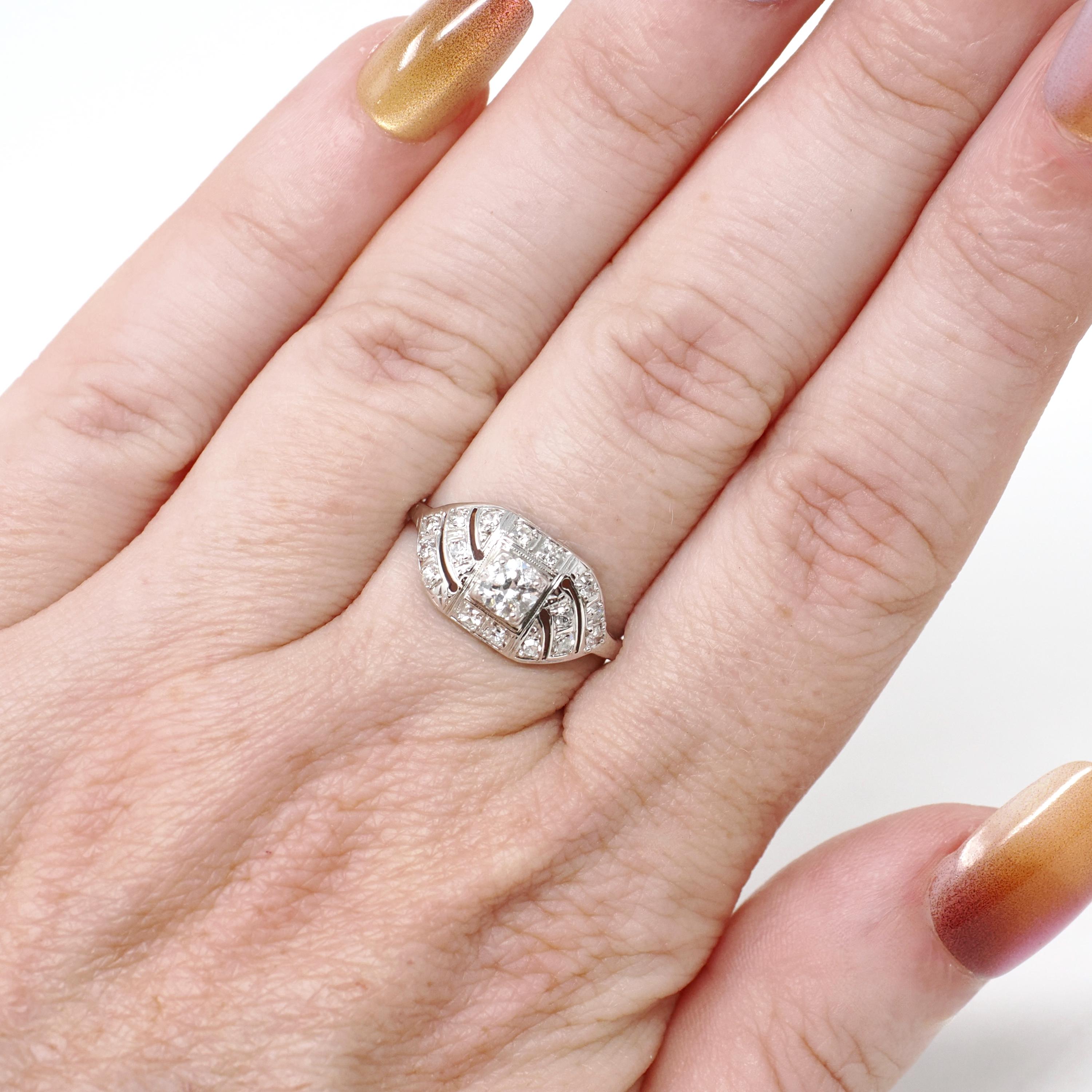 Mid Century Diamond Ring - Vintage 14k White Gold .48 CTW Princess Cluster Engagement - Circa 1950s Era Size 6 Fine Bridal Wedding Jewelry