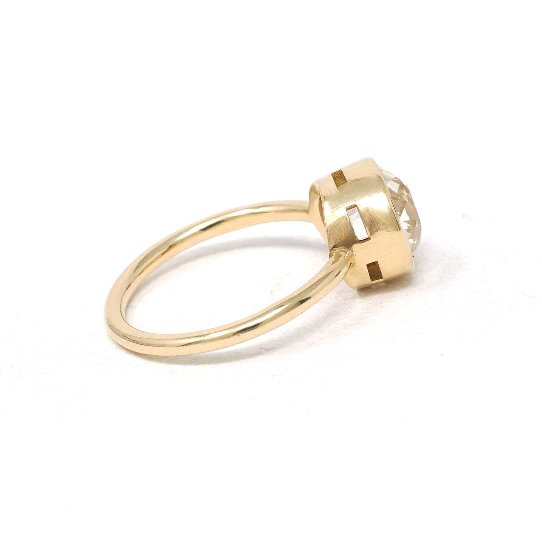 Antique 2.71 ct Old European Cut Diamond Engagement Ring - 18k Yellow Gold Bezel Set Vintage Solitaire - Modern Size 6 1/2 Fine Jewelry