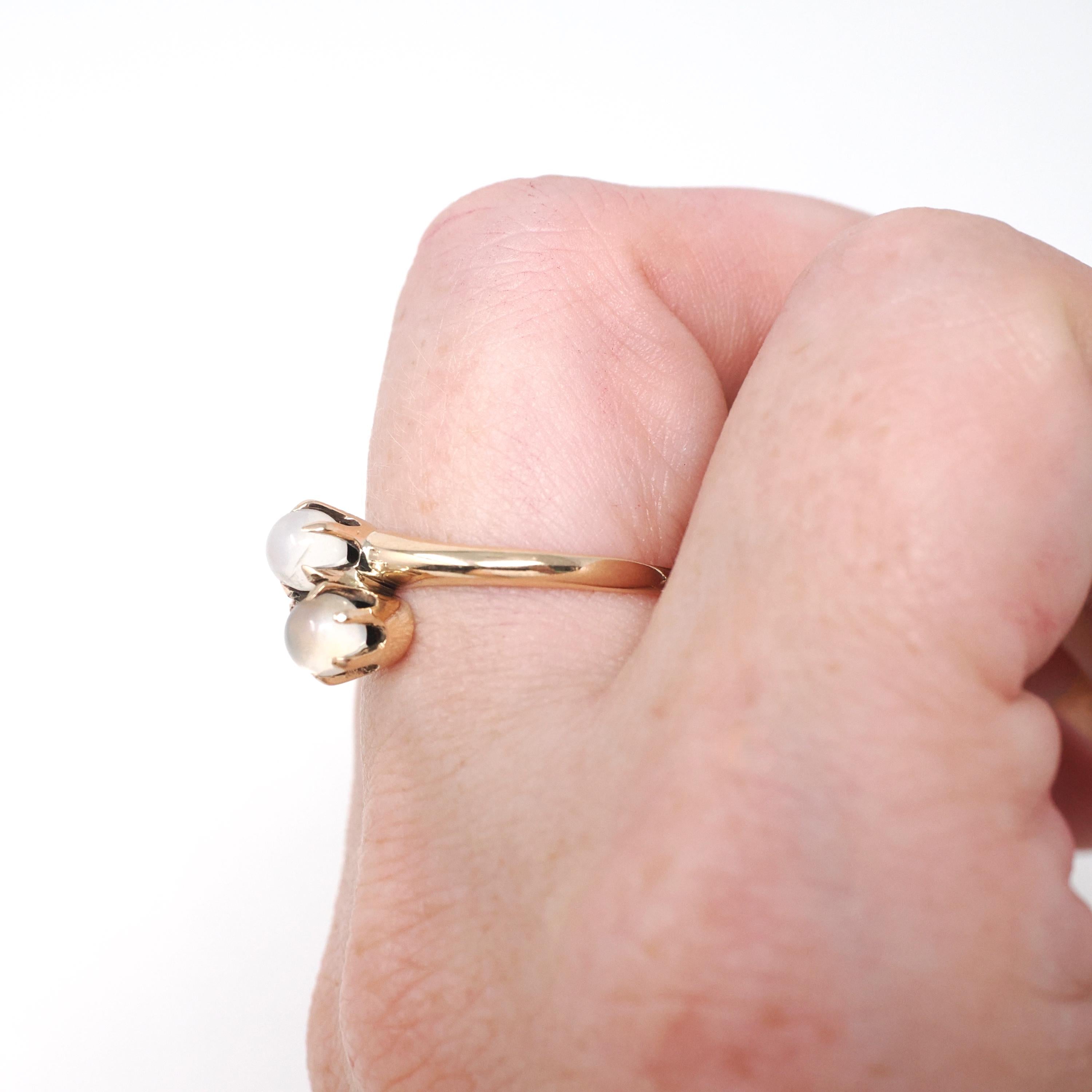 Edwardian Moonstone Ring - Antique 10k Yellow Gold Natural Round Toi Et Moi Orb Gems - Circa Early 1900s Era Size 6 1/2 Bypass Fine Jewelry