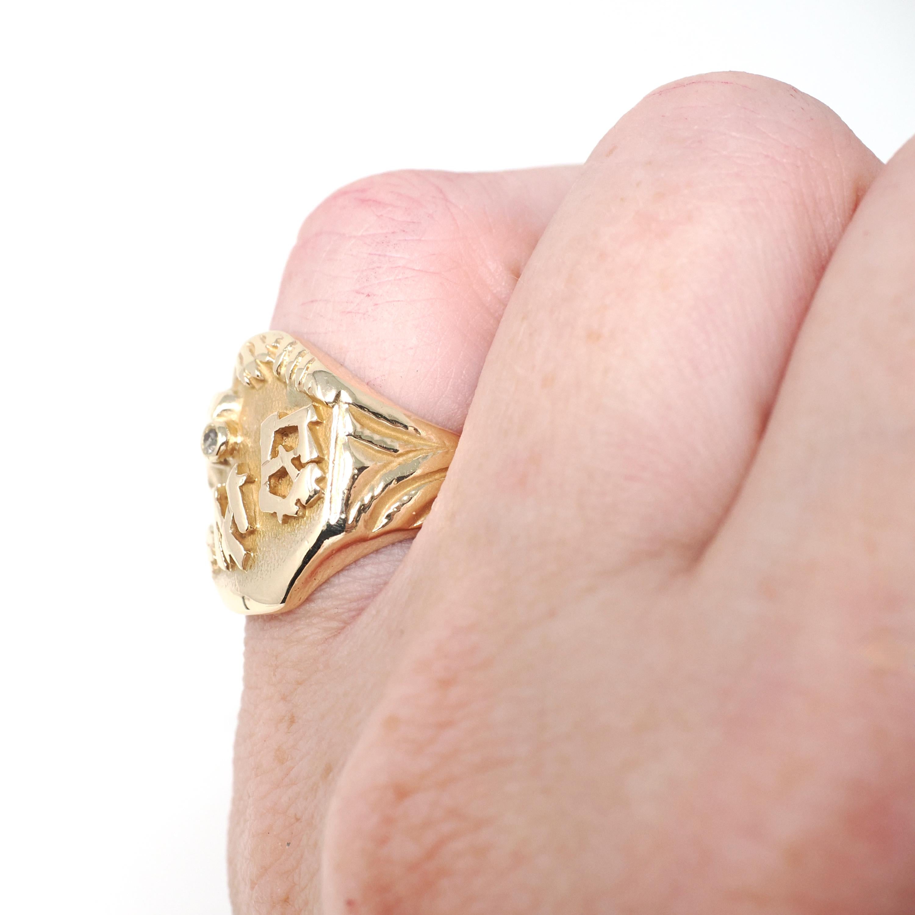 Vintage "MB" Griffin Ring - Art Deco 10k Yellow Gold Letter Initials Mythological Creature Signet - Vintage 1930s Size 5 Unisex Fine Jewelry