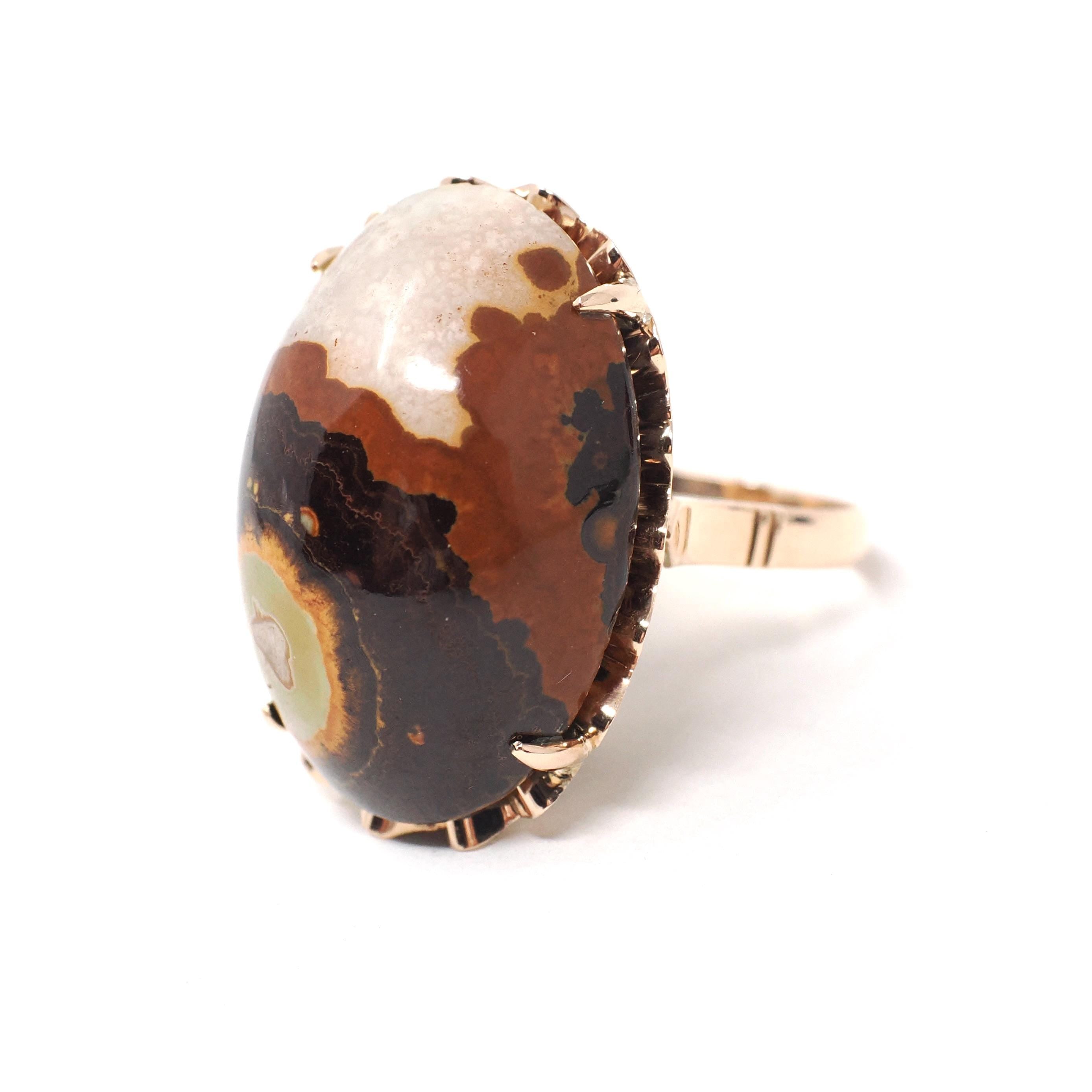 ⑦RIBERAカレッジRING 真鍮 Vintage Jasper Ring - Mid Century 10k Yellow Gold Large Oval