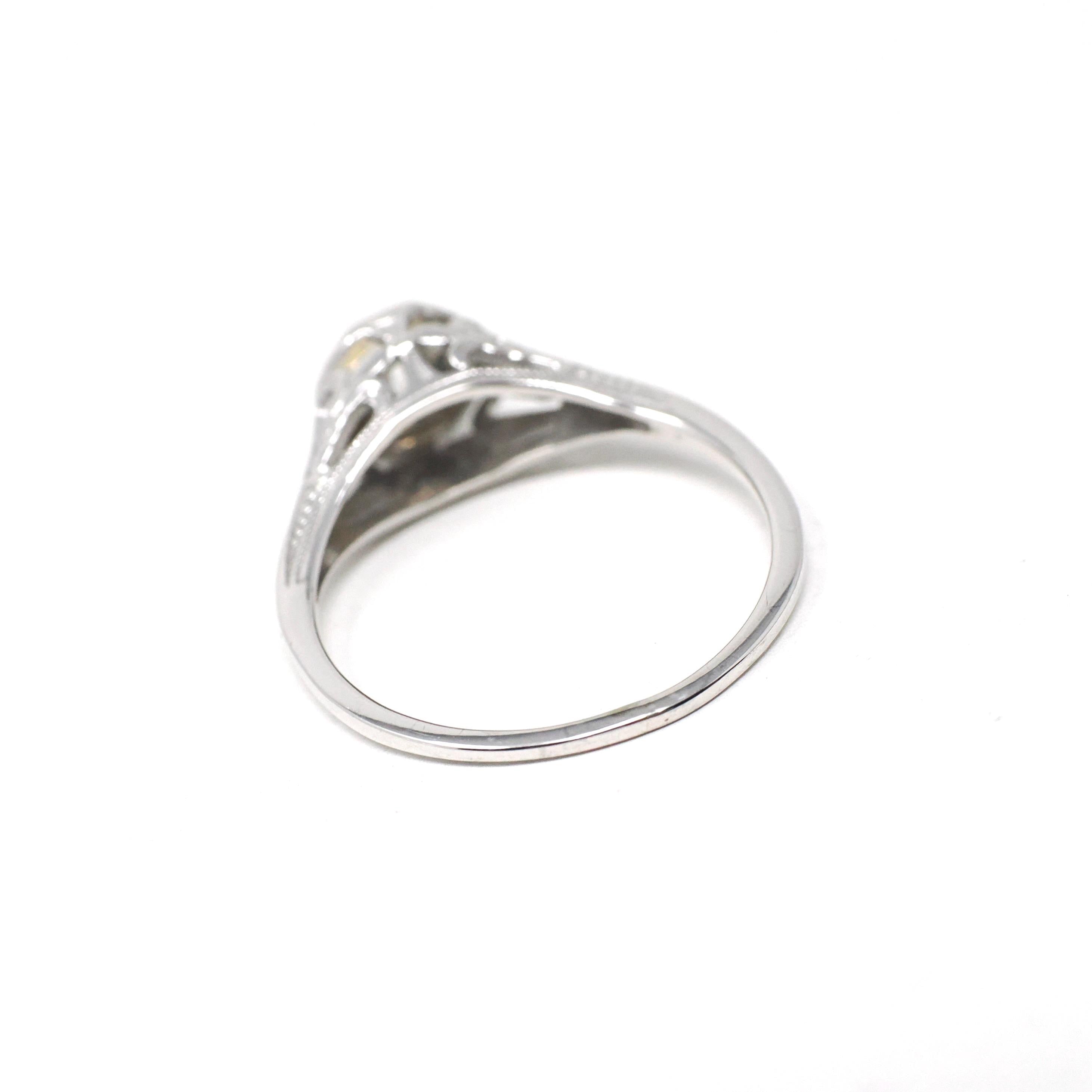 Vintage Diamond Ring - Art Deco 18k White Gold Natural .10 CT Solitaire Engagement - Circa 1930s Size 6 Octagonal Filigree Fine Jewelry