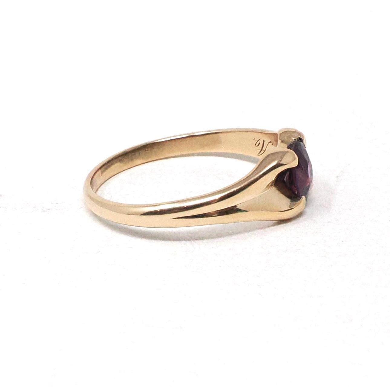 Antique Garnet Ring - Edwardian 10k Yellow Gold Natural Pinkish Purple Round Faceted Gem - Vintage Circa 1910s Size 8 1/4 Era Fine Jewelry