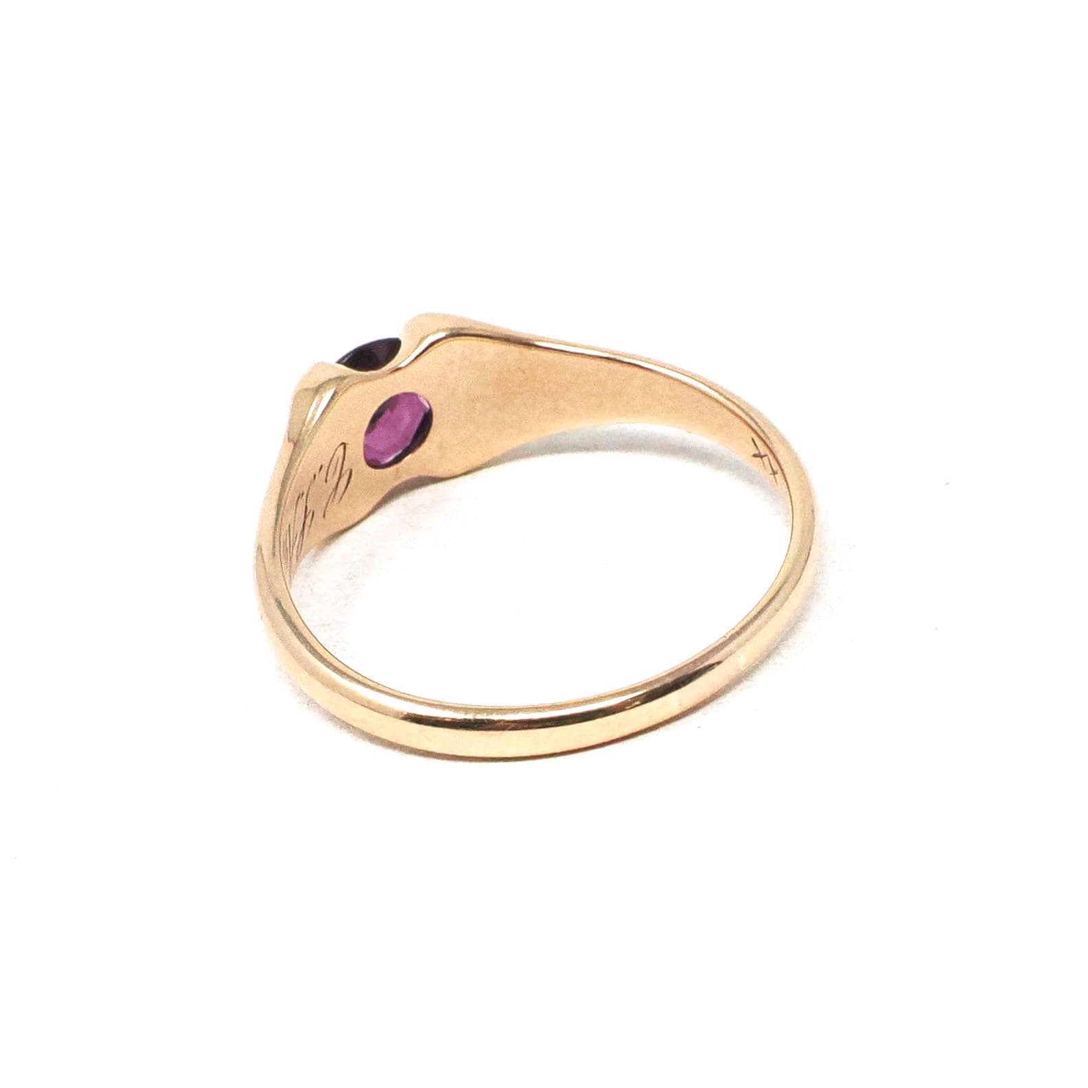 Antique Garnet Ring - Edwardian 10k Yellow Gold Natural Pinkish Purple Round Faceted Gem - Vintage Circa 1910s Size 8 1/4 Era Fine Jewelry
