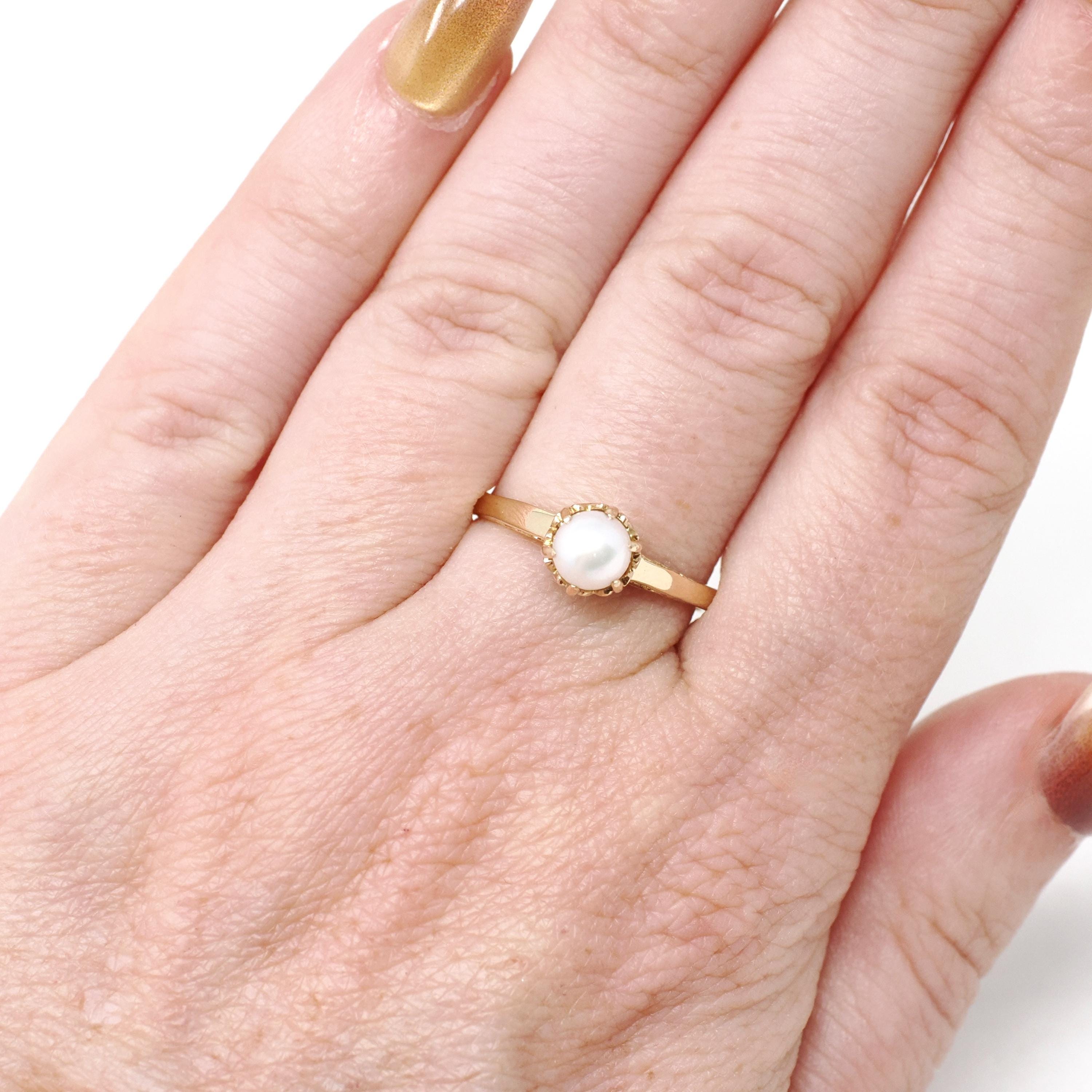 Antique Cultured Pearl Ring - Edwardian Era 10k Yellow Gold Solitaire Basket Prong Setting - Vintage Circa 1910s Era Size 6 3/4 Fine Jewelry