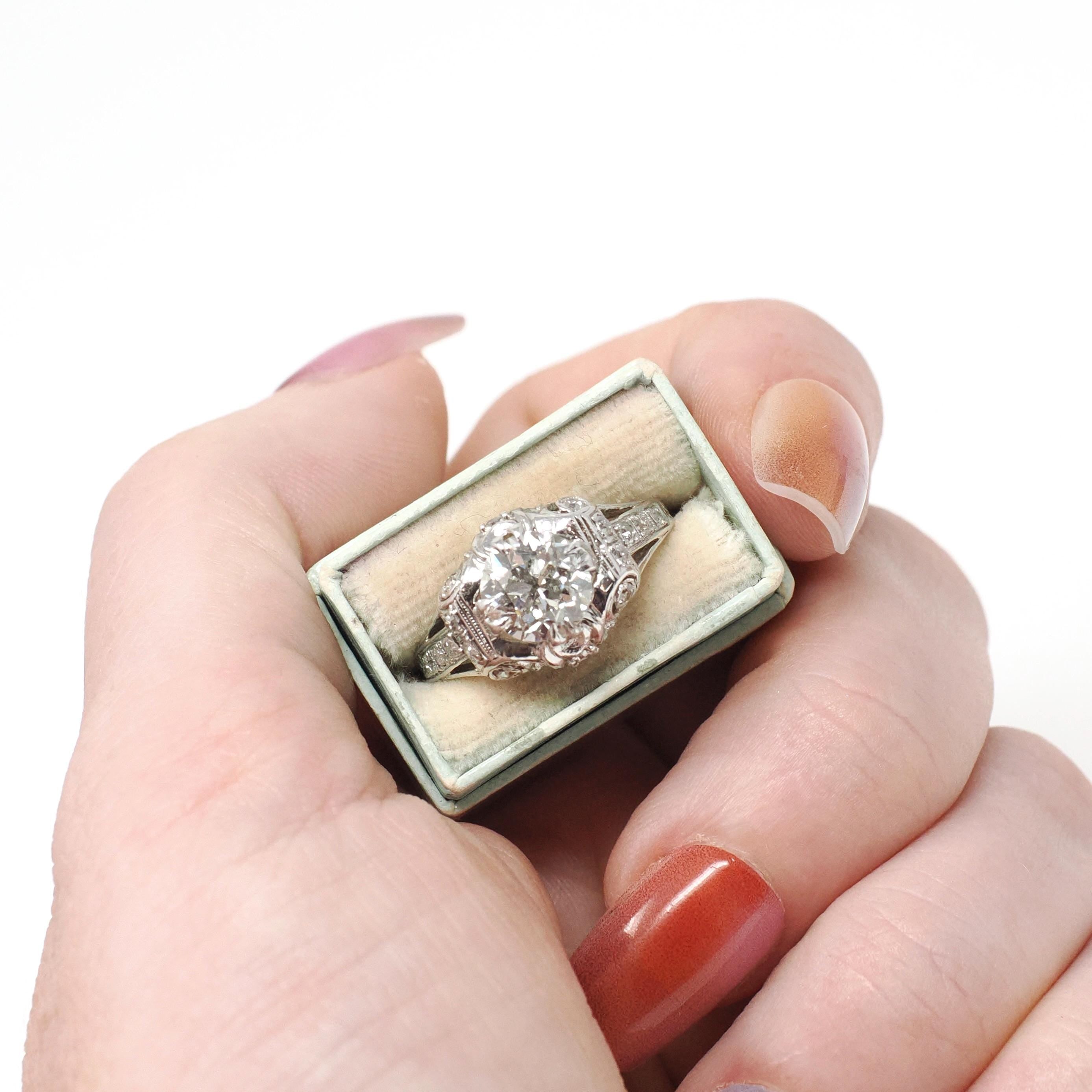Vintage Engagement Ring - Art Deco Platinum 1.53 CTW Old European Cut Diamond Bridal - Circa 1930s Size 6 Wedding Fine GIA Report Jewelry