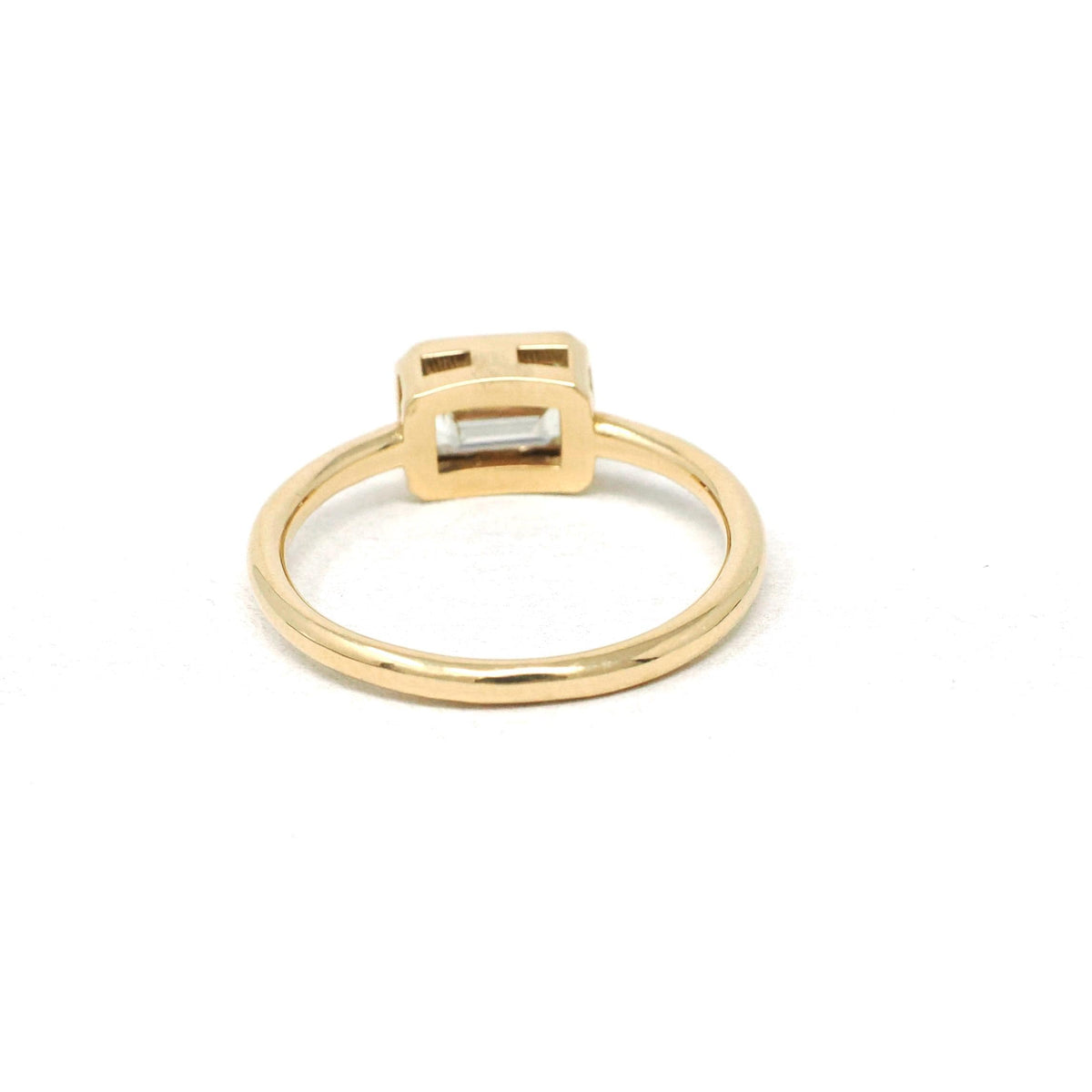 Emerald Cut Diamond Engagement Ring - 18k Yellow Gold Bezel East West Modern Setting - Recycled Vintage Diamond Size 6 Fine Bridal Jewelry