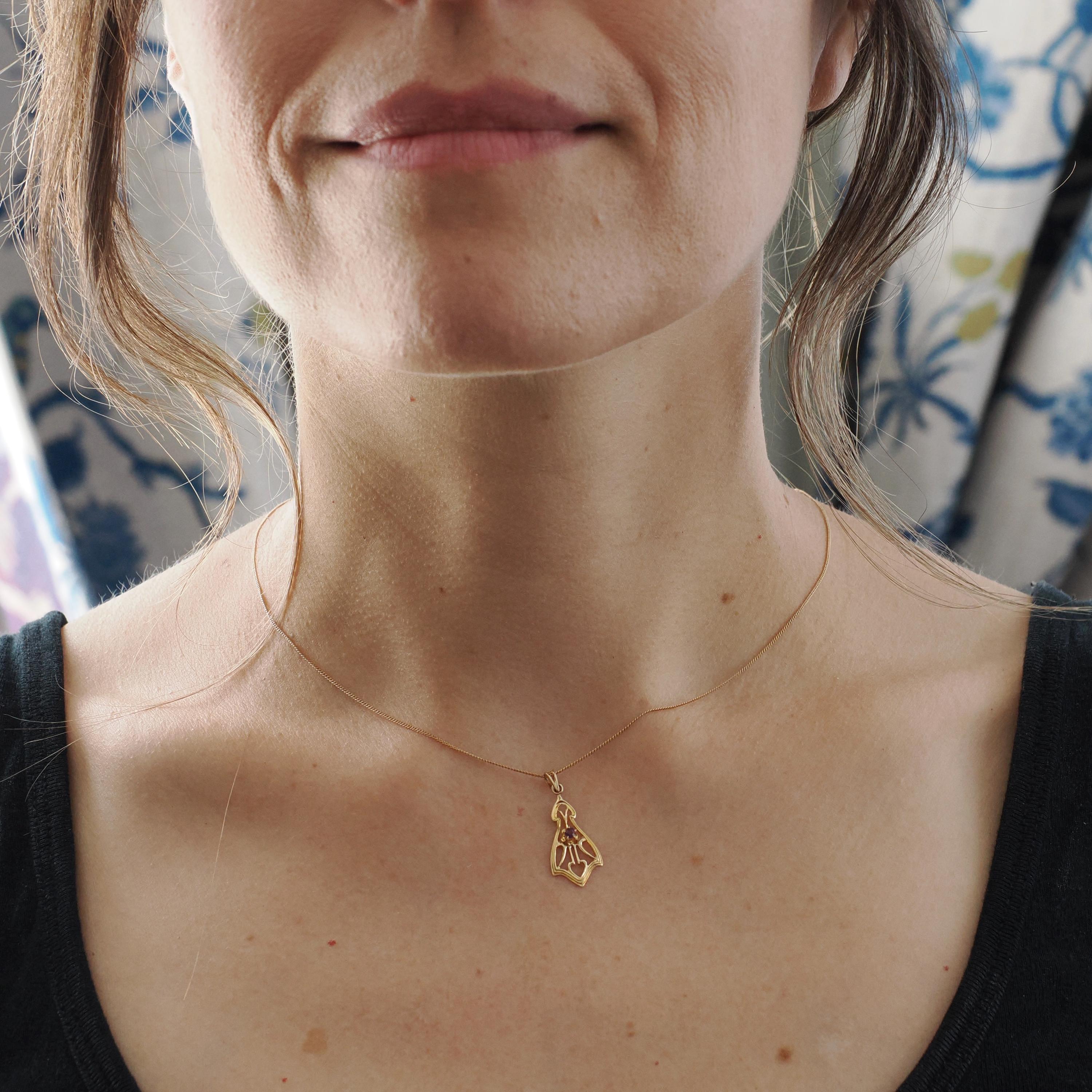 Antique Lavalier Necklace - Edwardian 10k Yellow Gold Round Faceted Purple Glass Stone Pendant - Vintage Circa 1910s Era Dainty Fine Jewelry