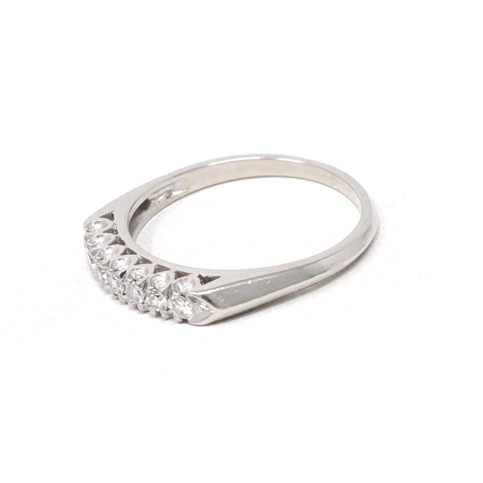 Vintage Diamond Band - Mid Century Platinum Natural .14 CTW Prong Wedding Ring - Circa 1950s Era Size 7 Paired Bridal Stacking Fine Jewelry