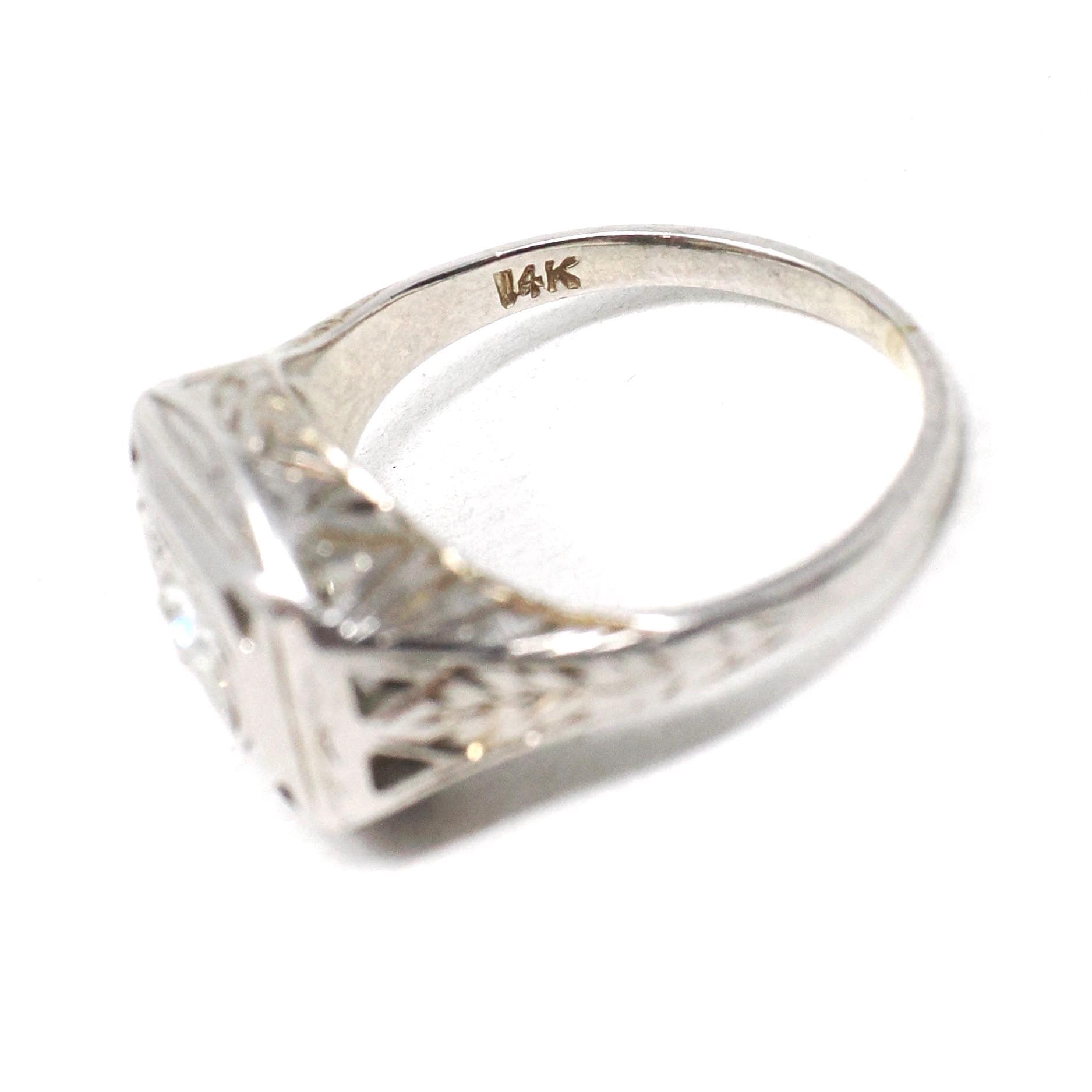 Old Mine Cut Diamond Ring - Art Deco Era 14k White Gold .20 CT Natural Gem - Vintage Circa 1930s Size 3.5 Engraved Fine Bridal Jewelry