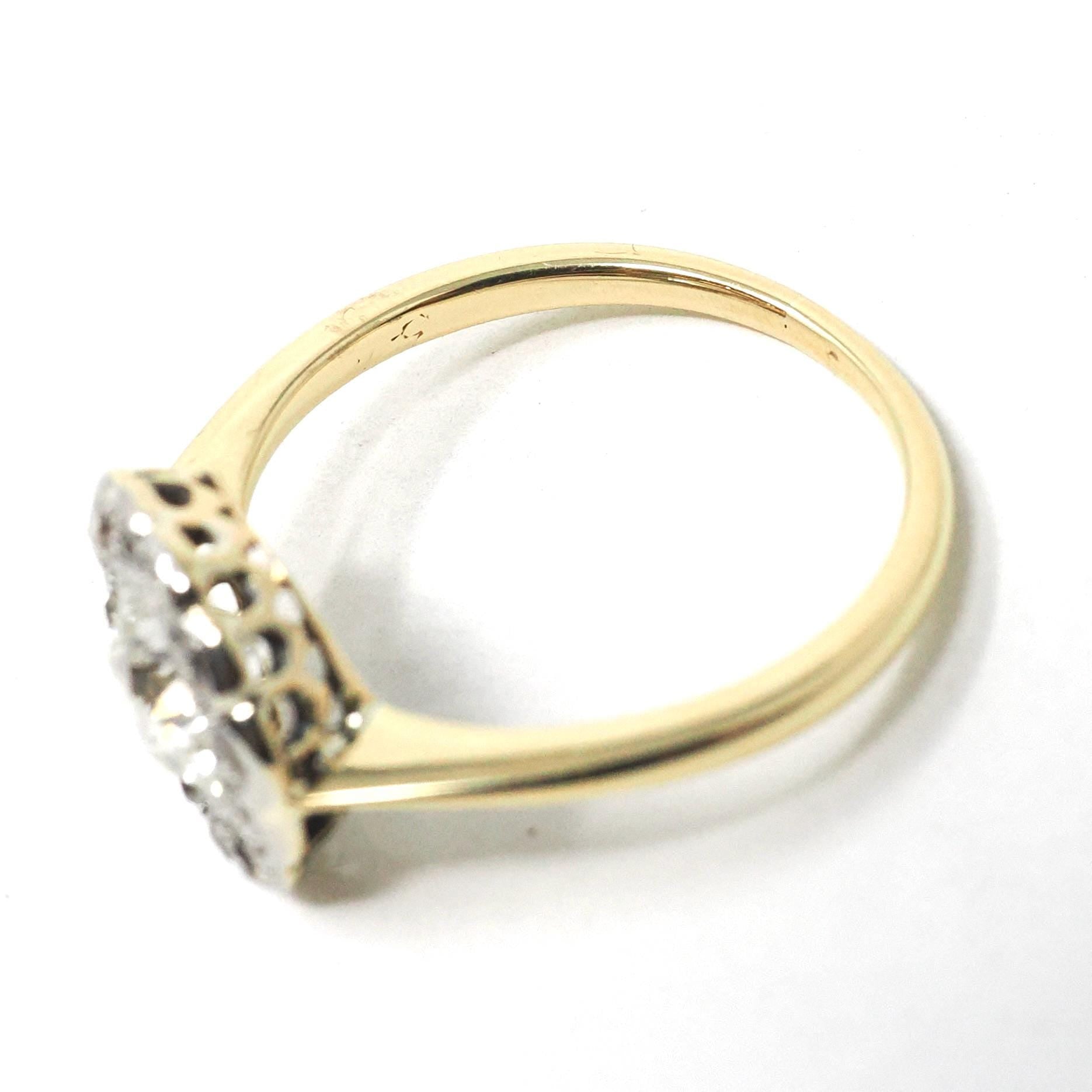 Antique Diamond Flower Ring - Edwardian Era 18k Yellow Gold Platinum 1.07 CTW Natural Gems - Circa 1910s Size 6.5 Two Tone Halo Fine Jewelry