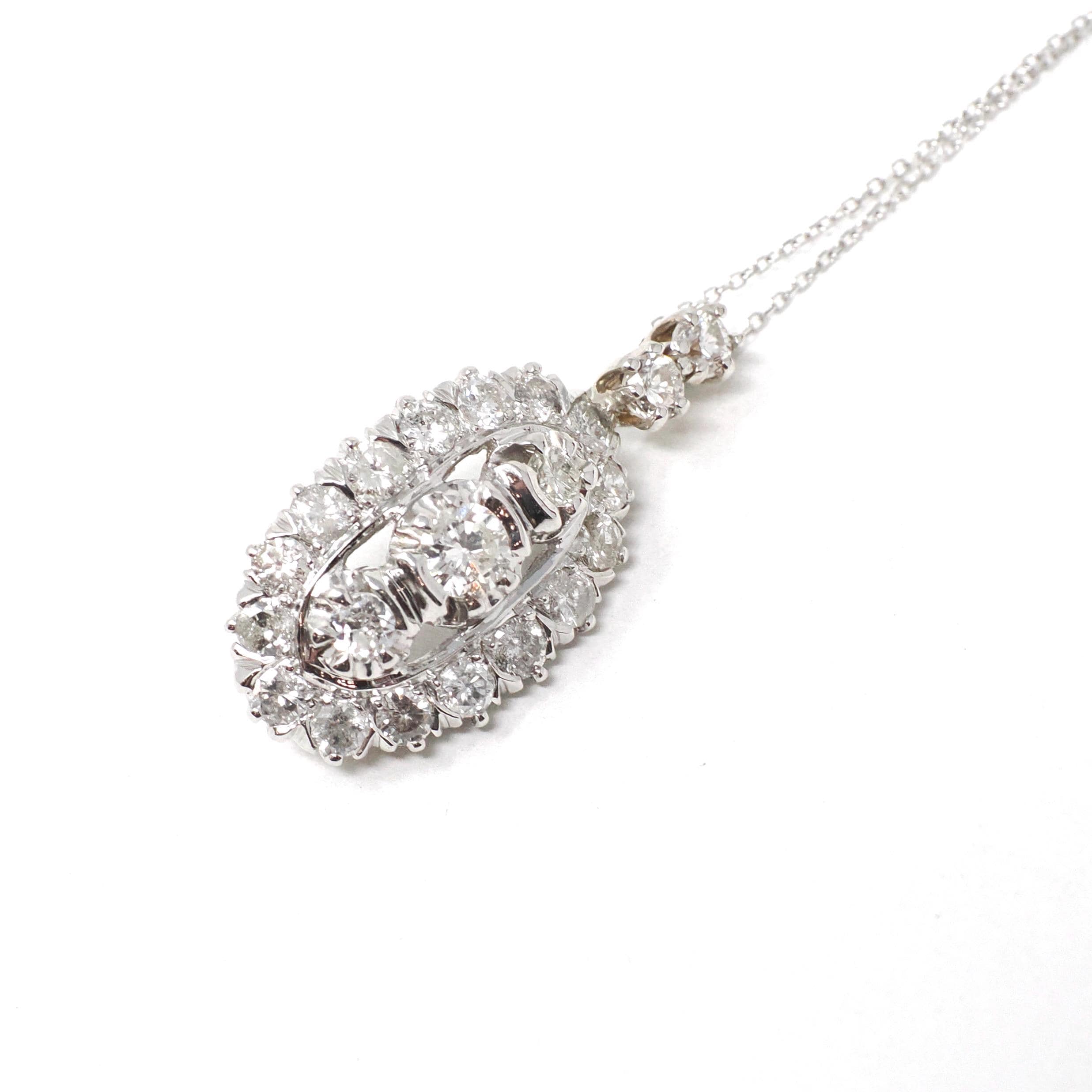 Vintage Diamond Pendant - Mid Century Era 14k White Gold 3.50 CTW - Circa 1950s Ring Modern Halo Conversion Fine Bridal Anniversary Jewelry