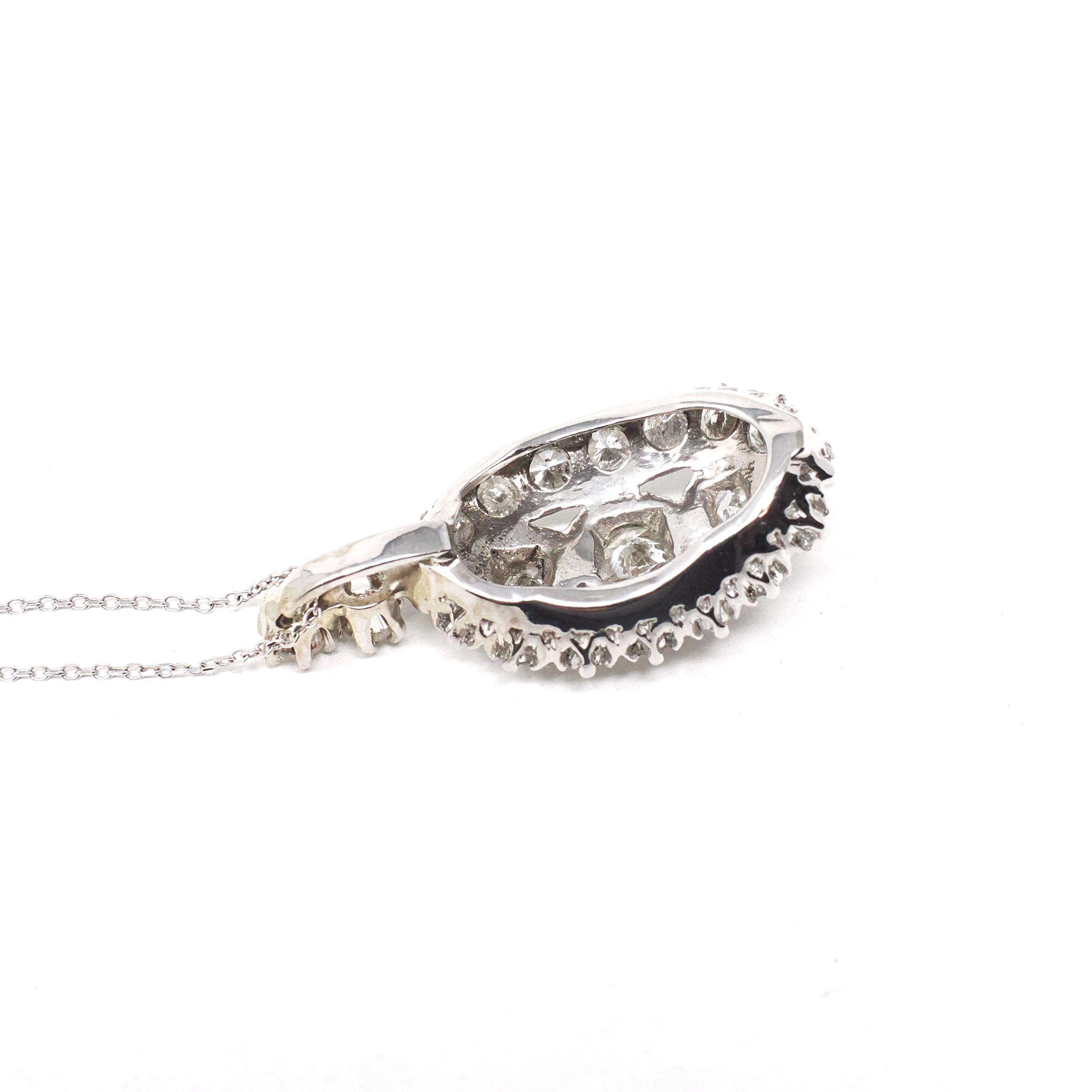 Vintage Diamond Pendant - Mid Century Era 14k White Gold 3.50 CTW - Circa 1950s Ring Modern Halo Conversion Fine Bridal Anniversary Jewelry