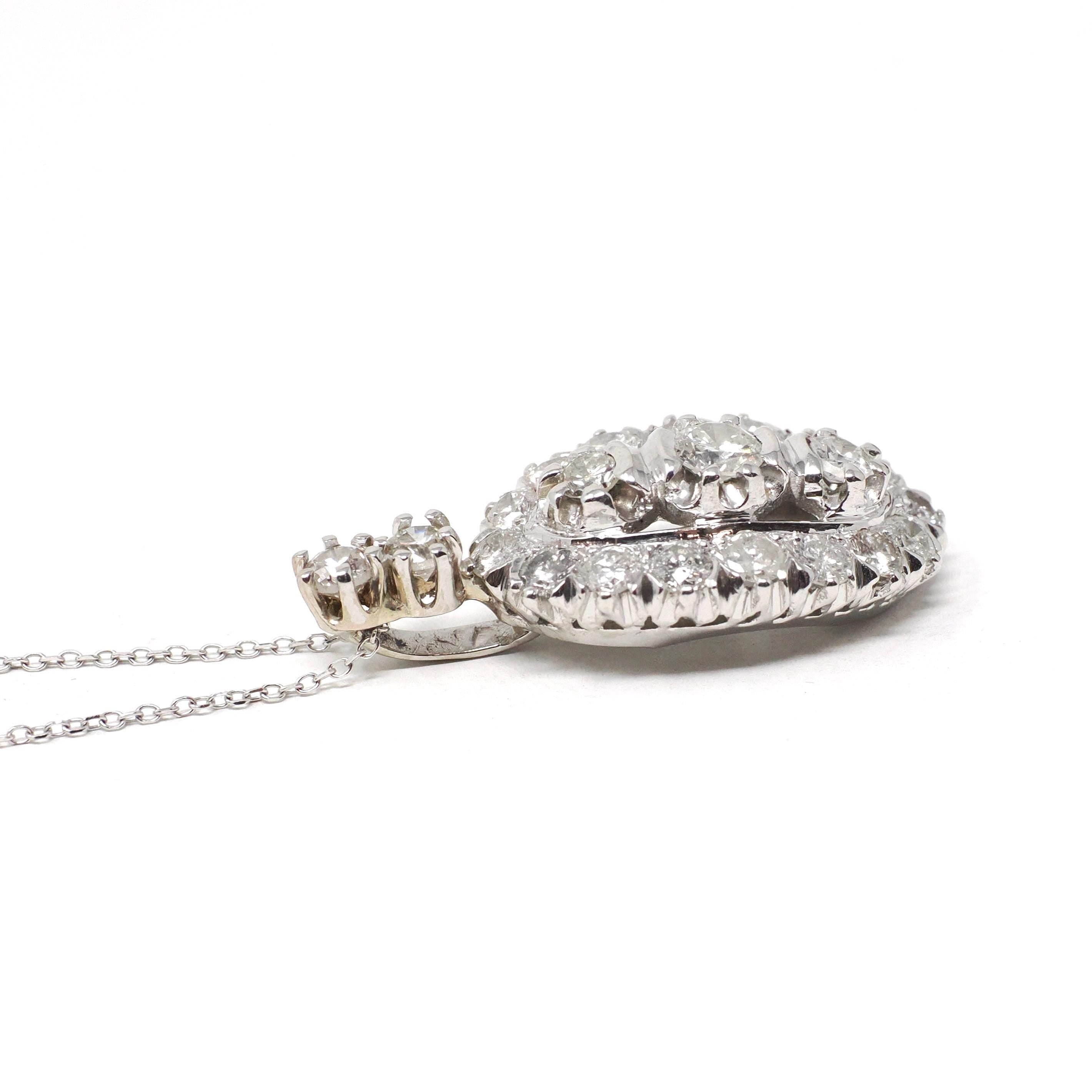 Vintage Diamond Pendant - Mid Century Era 14k White Gold 3.50 CTW - Circa 1950s Ring Modern Halo Conversion Fine Bridal Anniversary Jewelry
