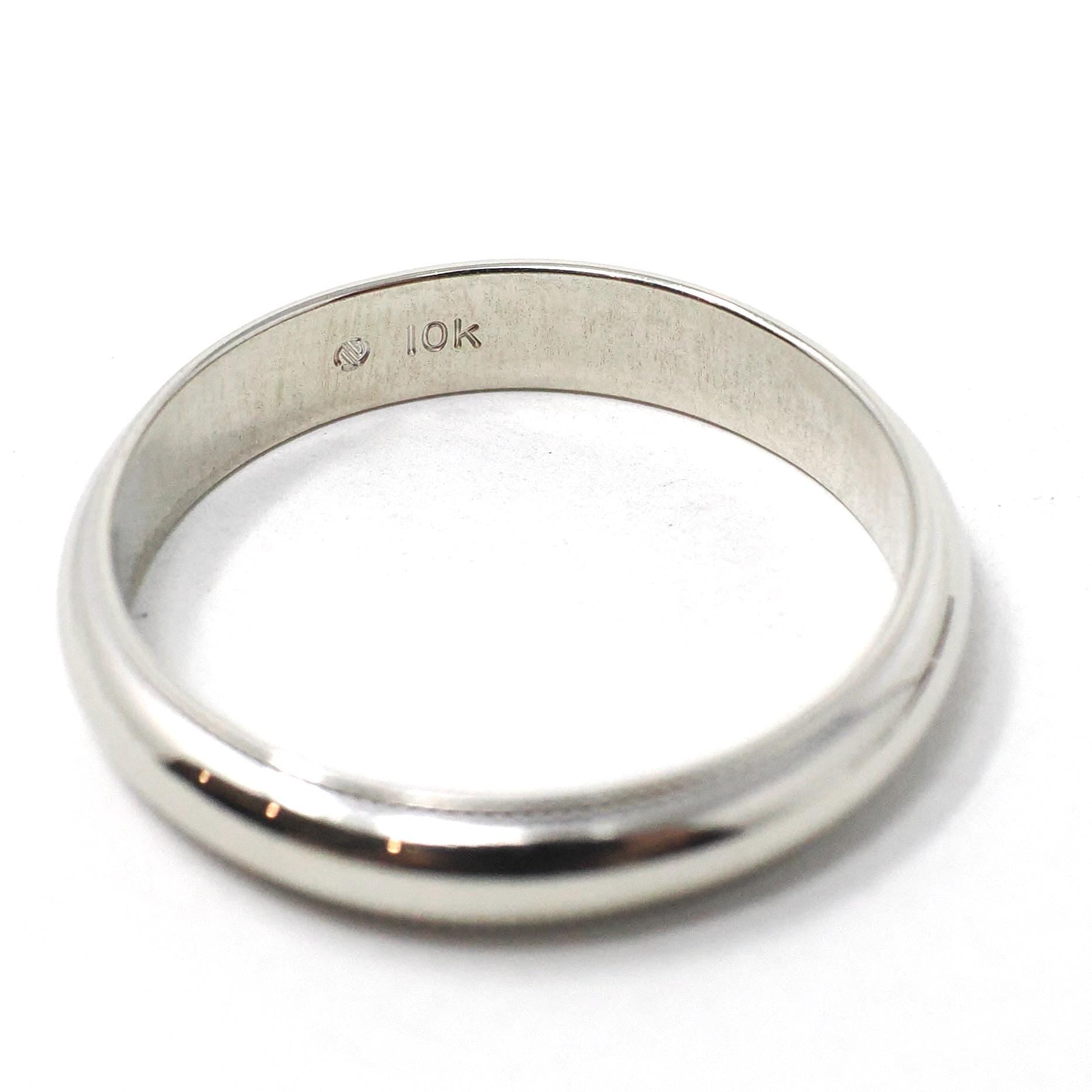 Modern Wedding Band - Estate 10k White Gold 3.92 MM Comfort Fit Ring - Unisex Size 8 1/2 Plain Stacking Fine Minimalist Unity Bridal Jewelry
