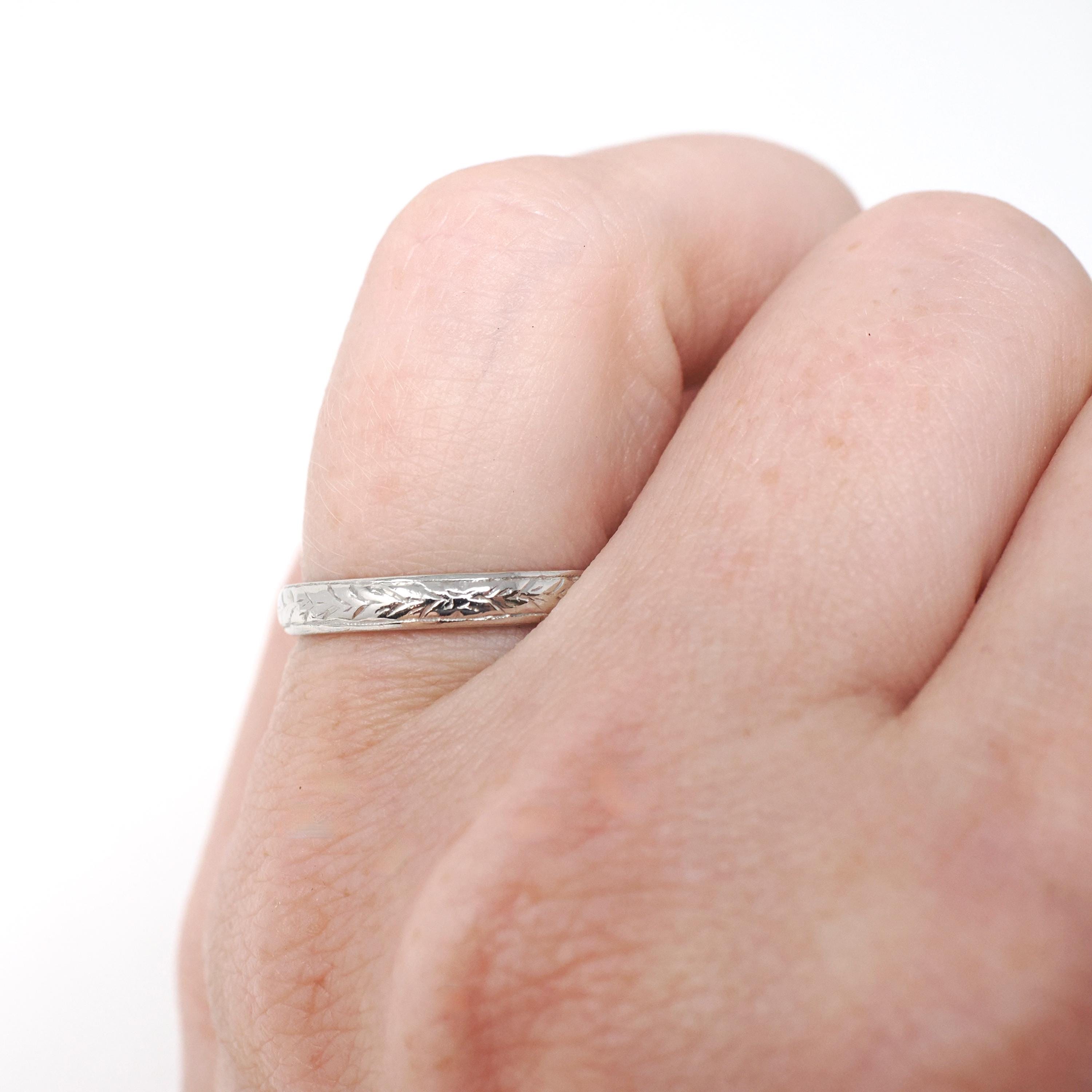 Wheat Eternity Band - Art Deco Platinum Eternity Pattern 2.8 MM Half Round - Circa 1920s Size 5 1/2 Floral Fine Engraved Stacking Jewelry